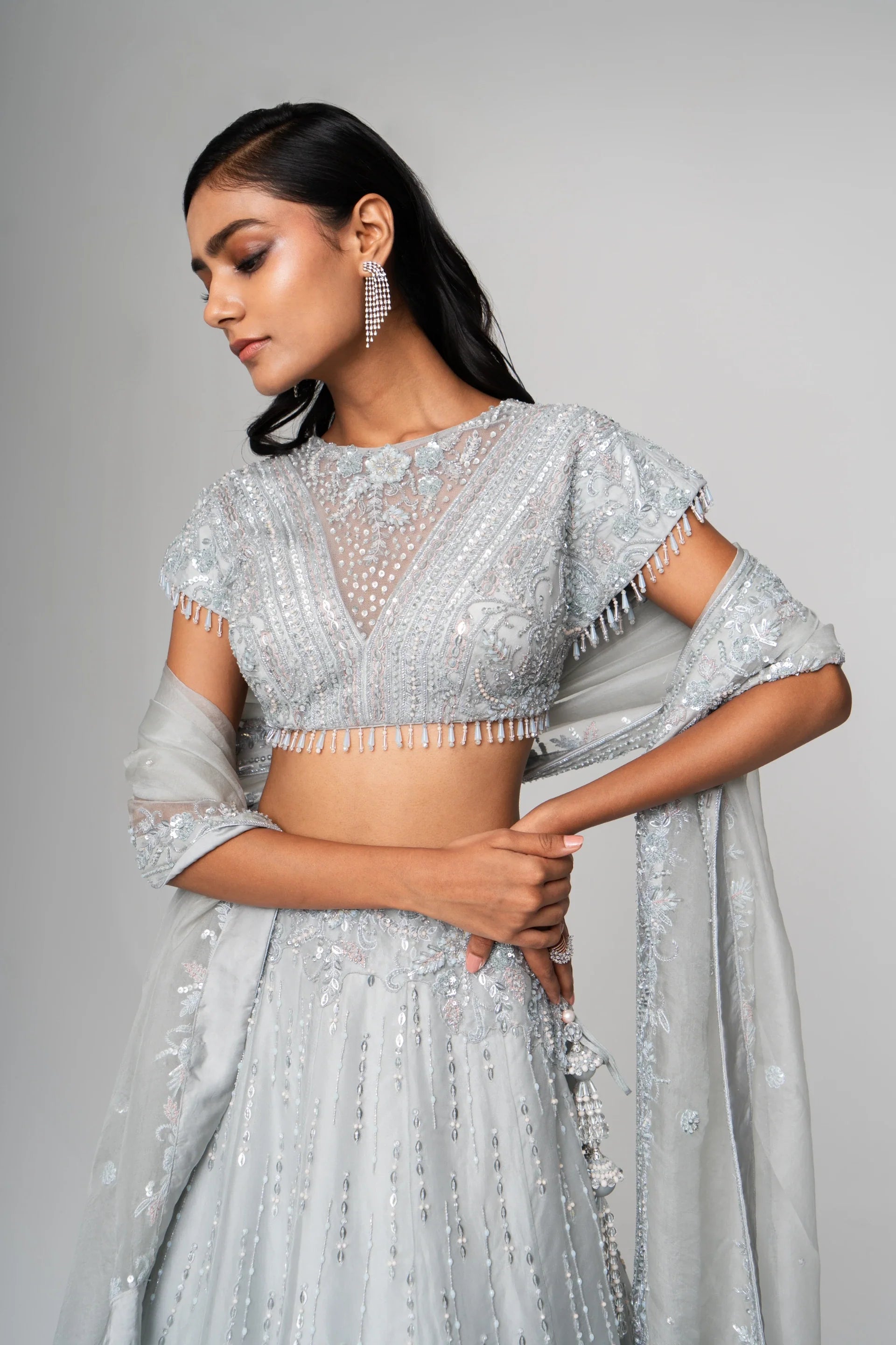 Illusion Neckline Blouse and Lehenga Set - Saisha