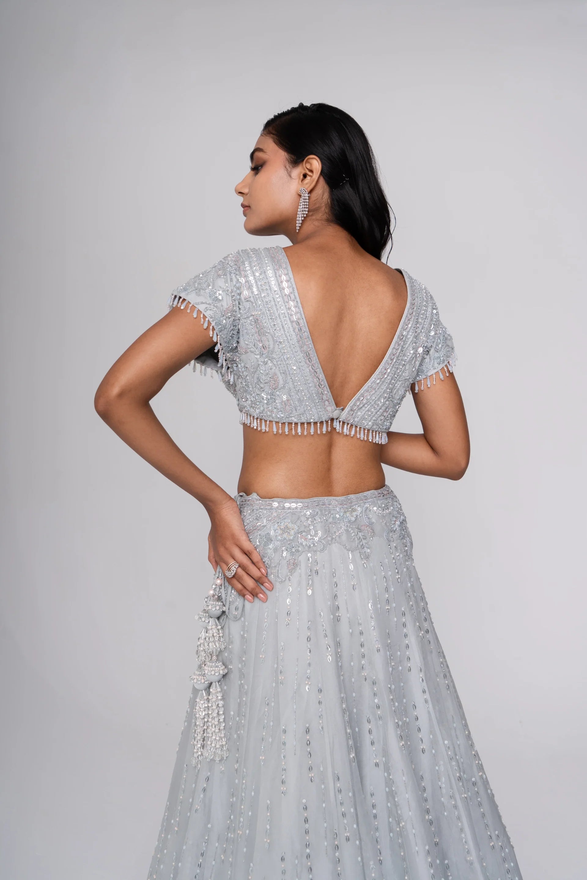 Illusion Neckline Blouse and Lehenga Set - Saisha