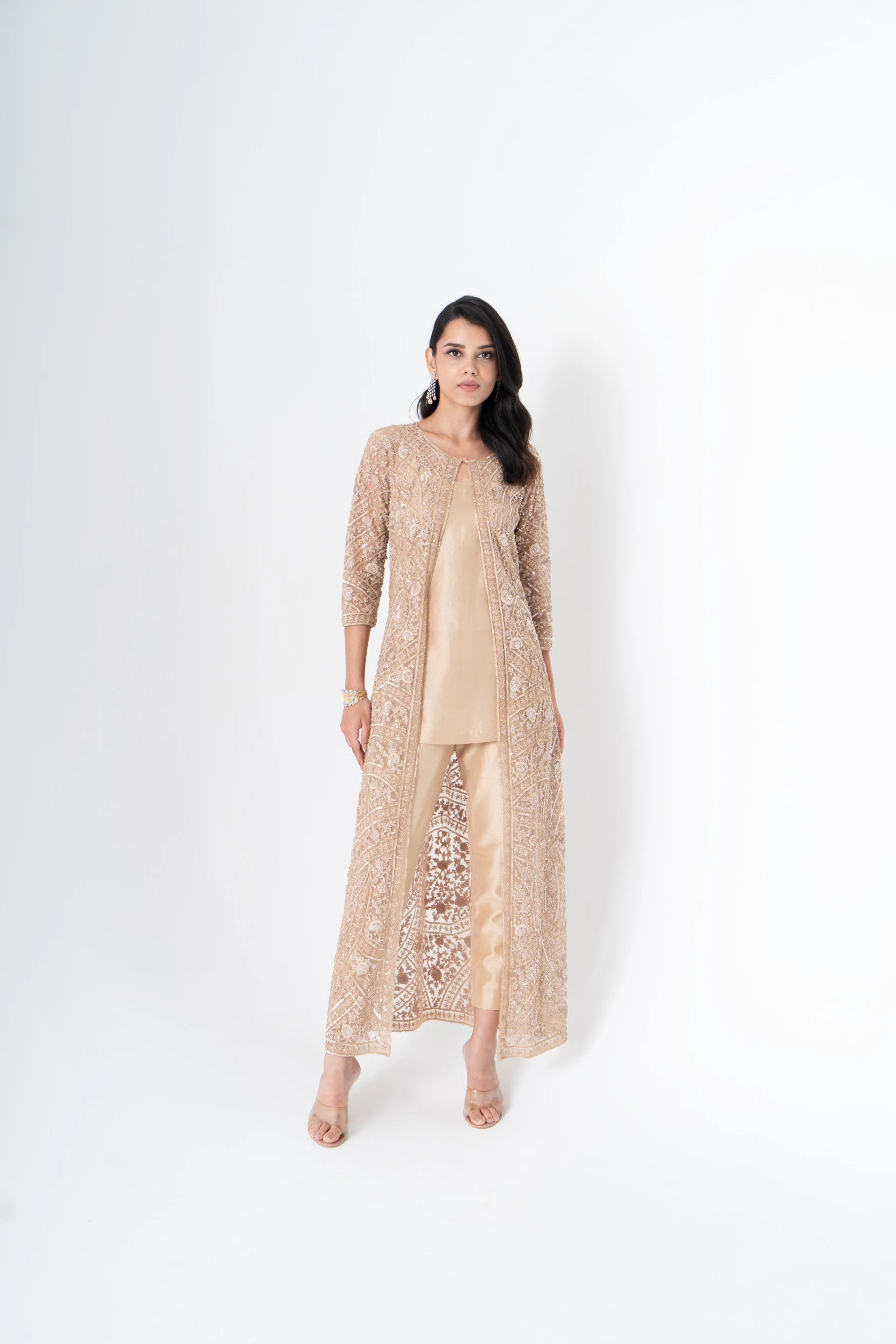 Embroidery Long Jacket with Pant - Saisha