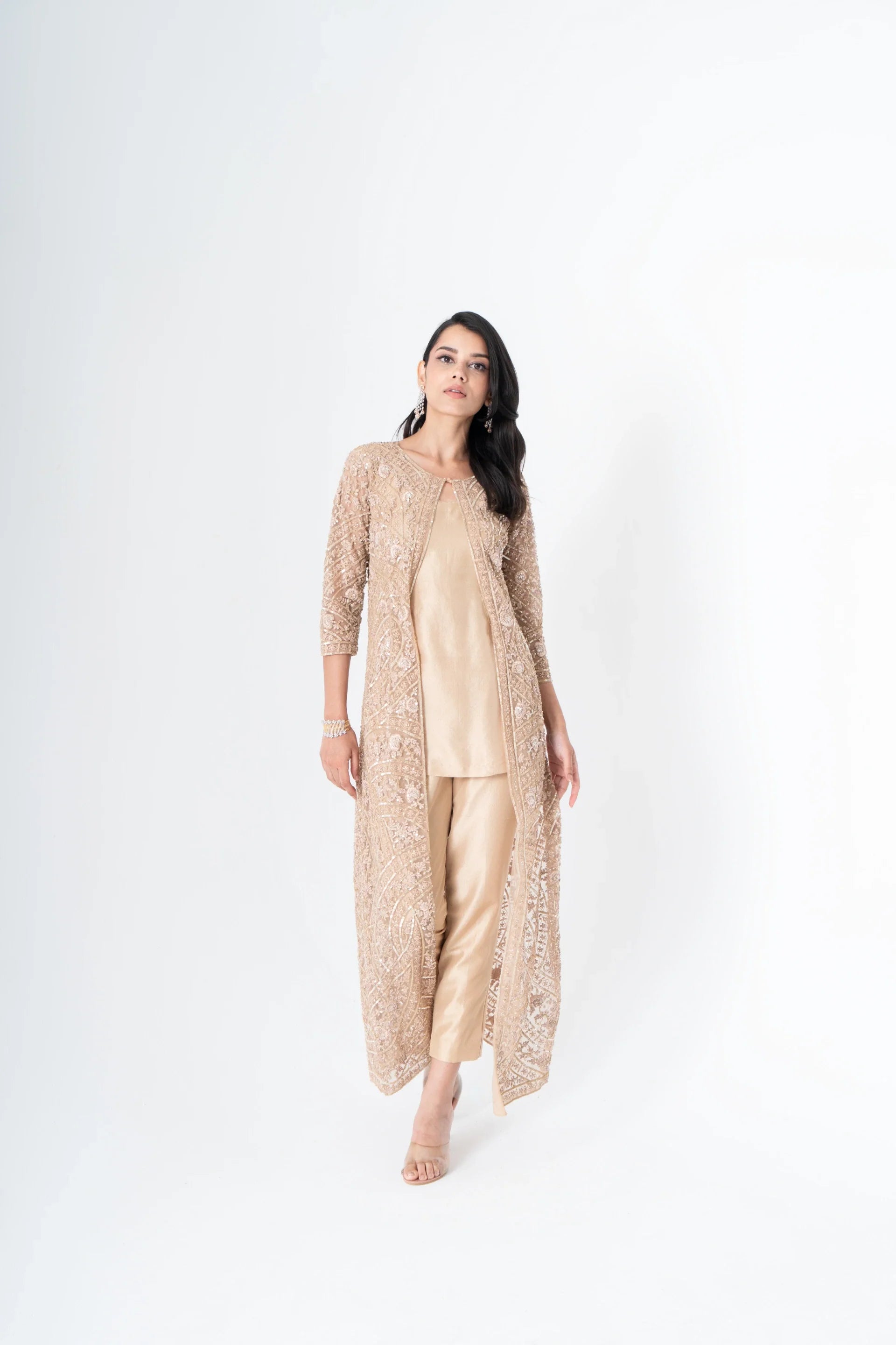 Embroidery Long Jacket with Pant - Saisha