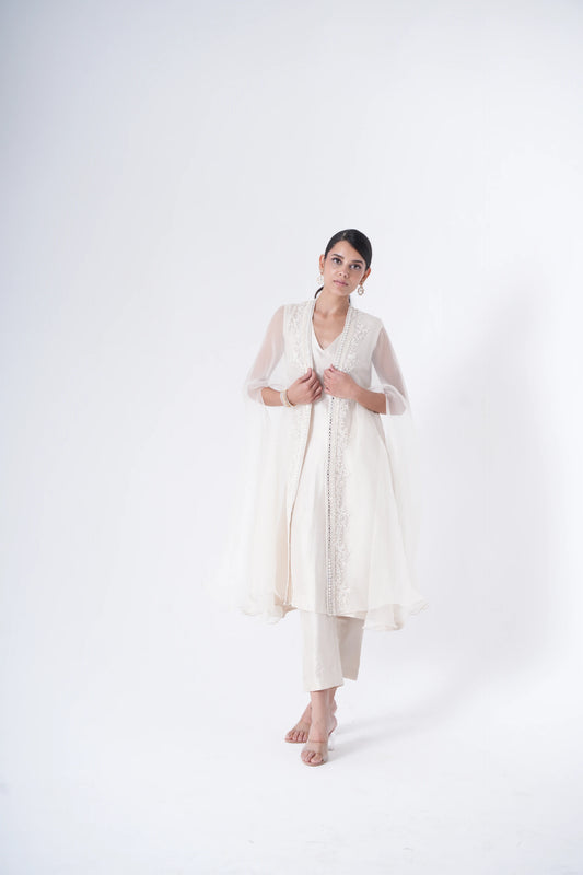 Organza Cape with A Line Top & Trousers - Saisha