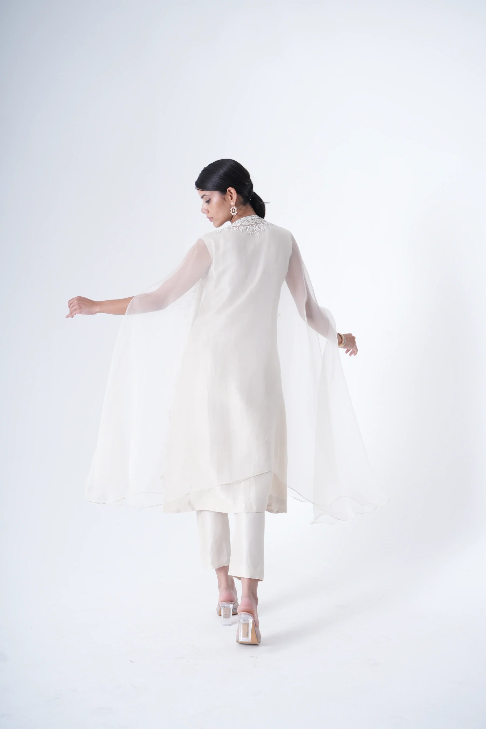 Organza Cape with A Line Top & Trousers - Saisha