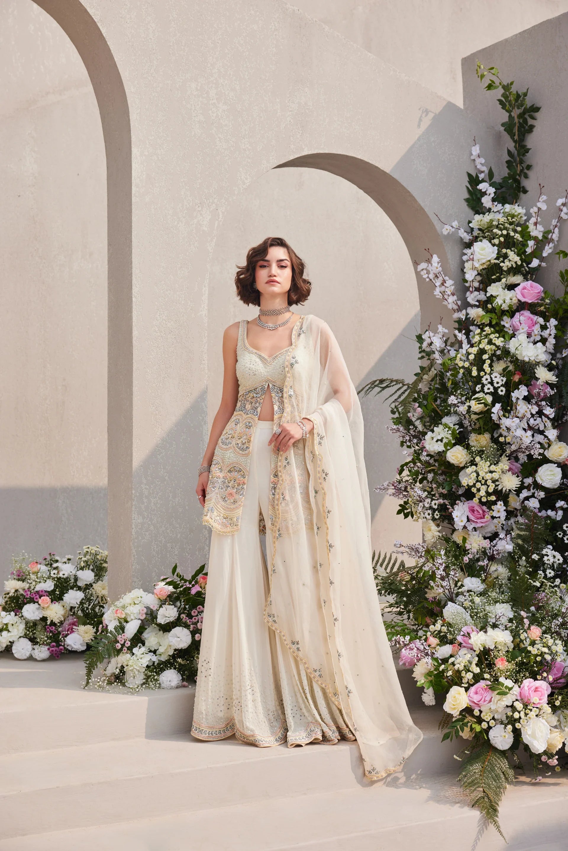 Peplum Top And Sharara Set - Saisha