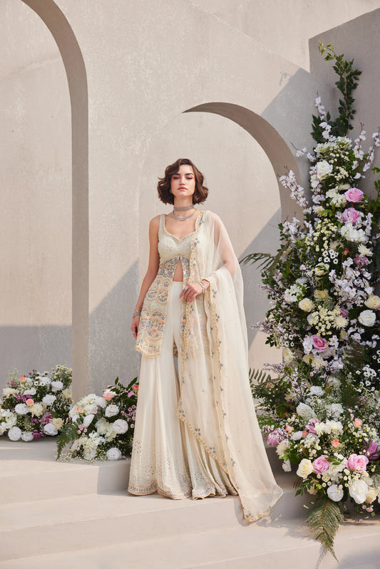 Peplum Top And Sharara Set - Saisha