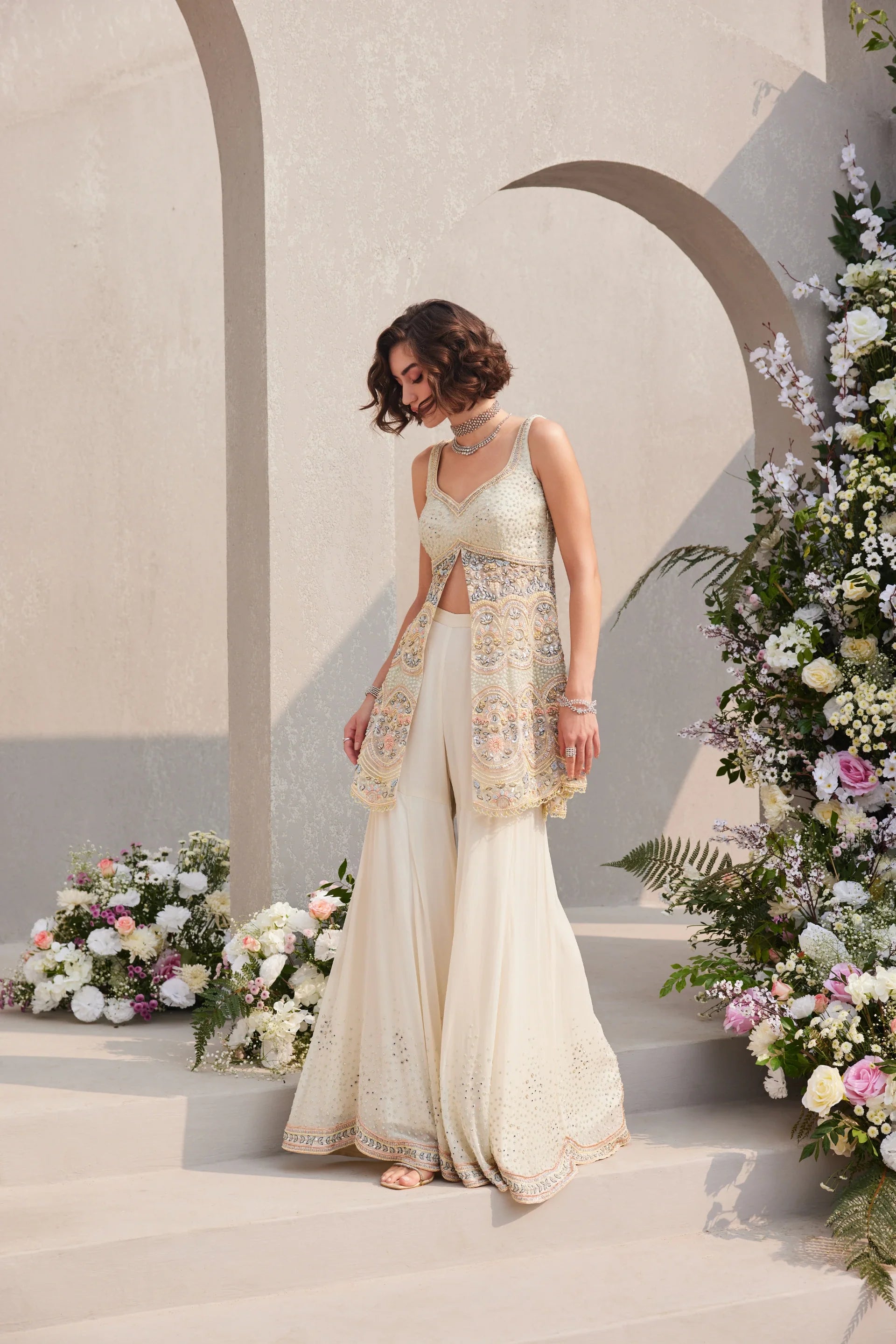 Peplum Top And Sharara Set - Saisha