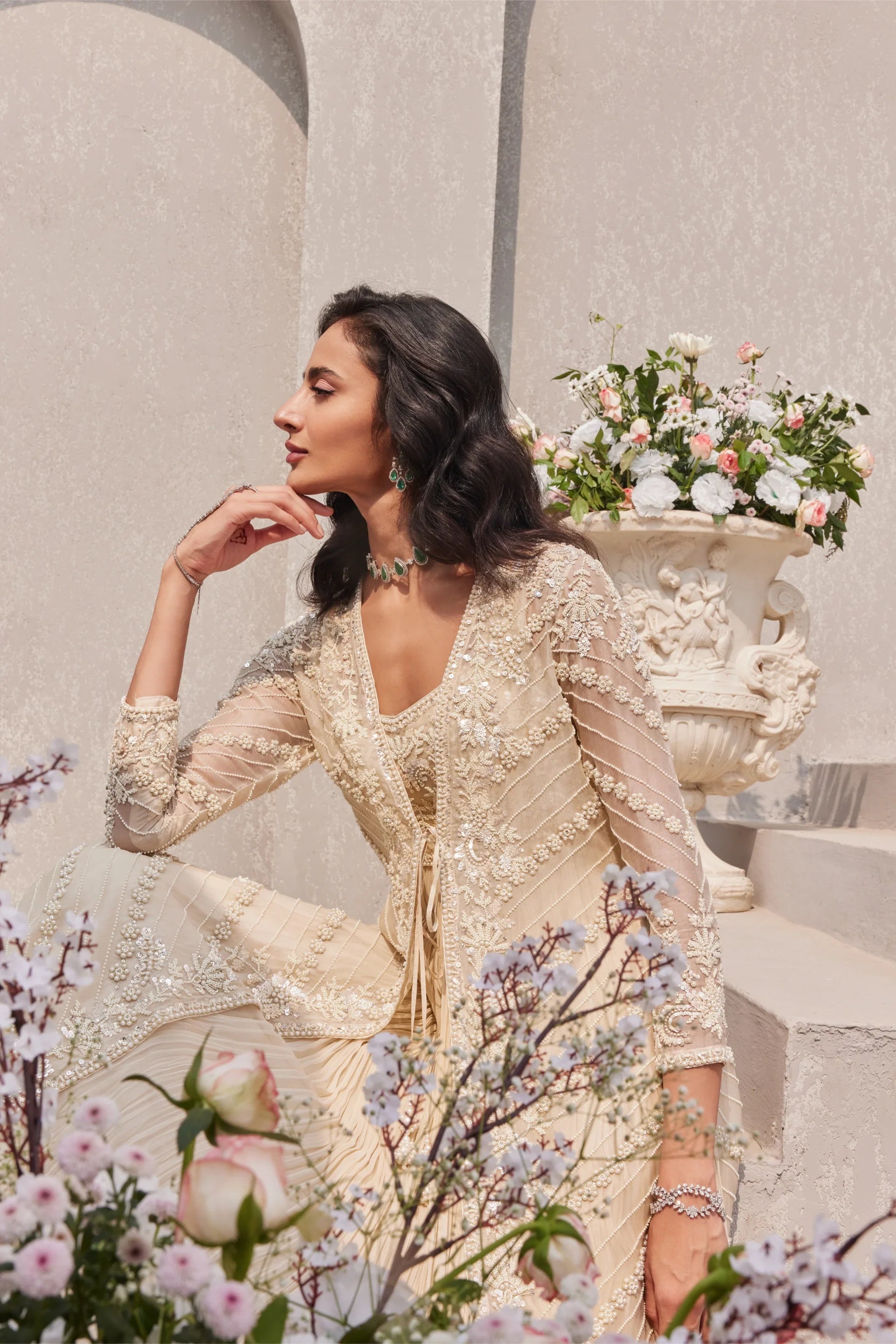 Pearl Jacket With Gown - Saisha