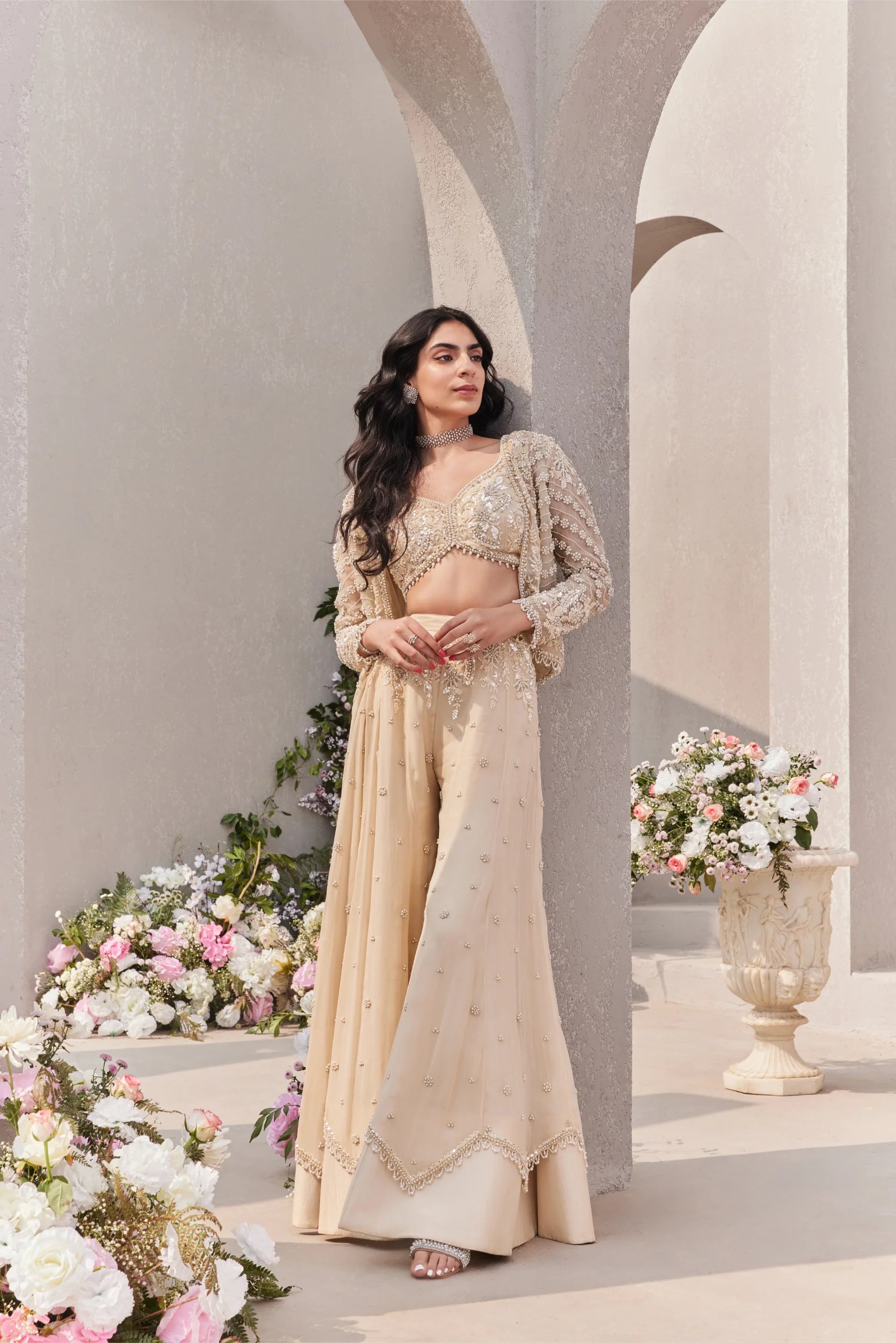 Short Jacket With Blouse And Sharara - Saisha