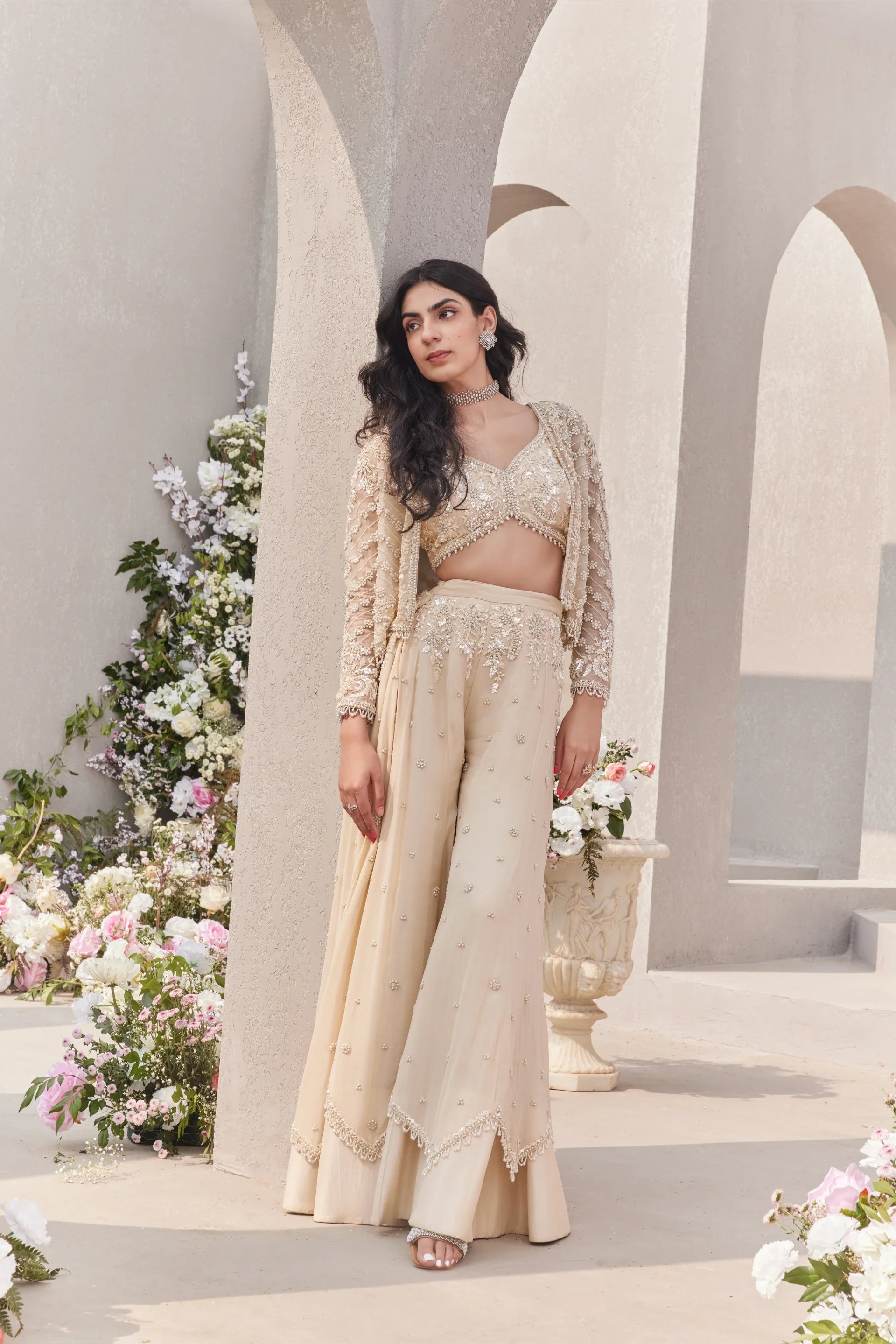 Short Jacket With Blouse And Sharara - Saisha