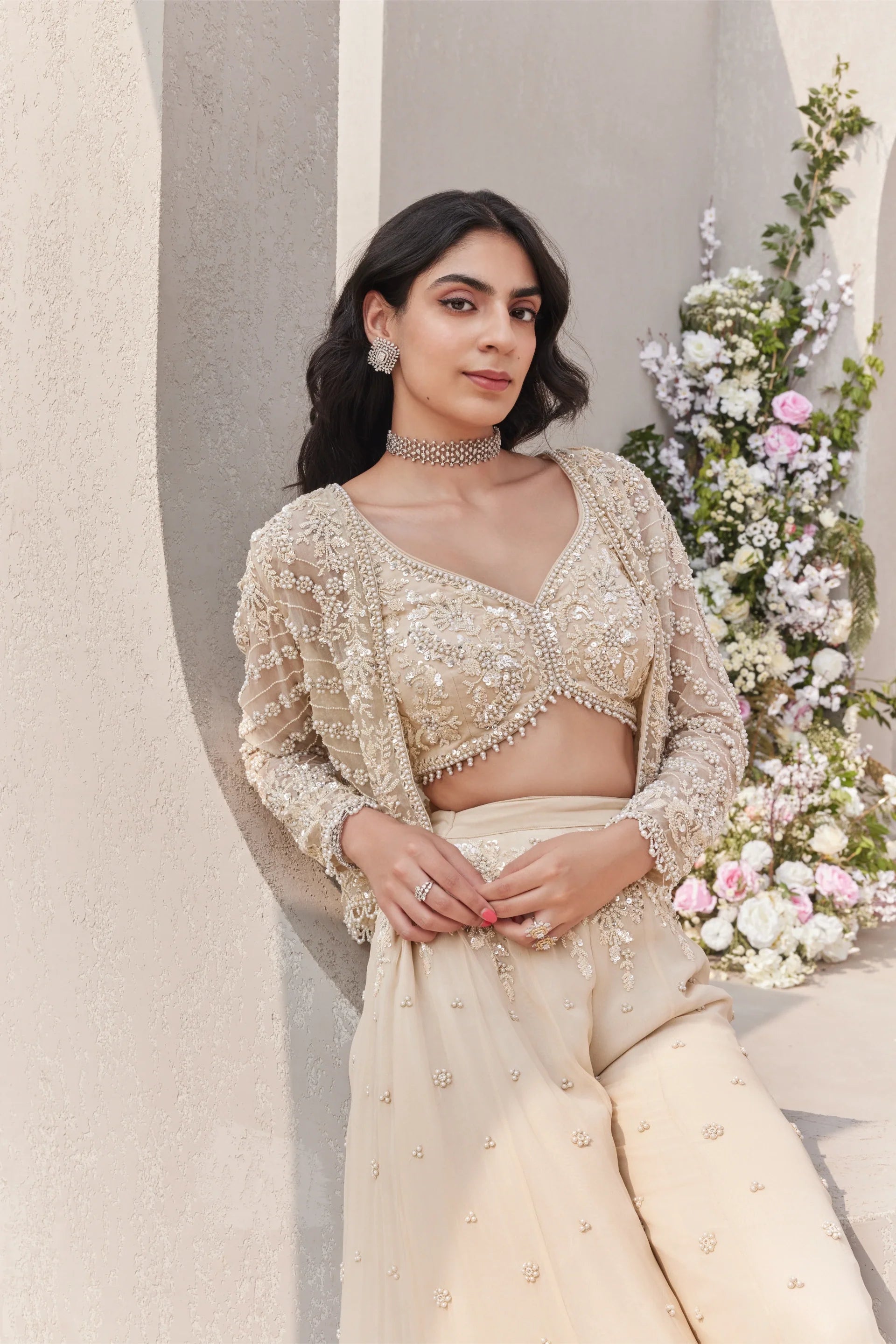 Short Jacket With Blouse And Sharara - Main Image