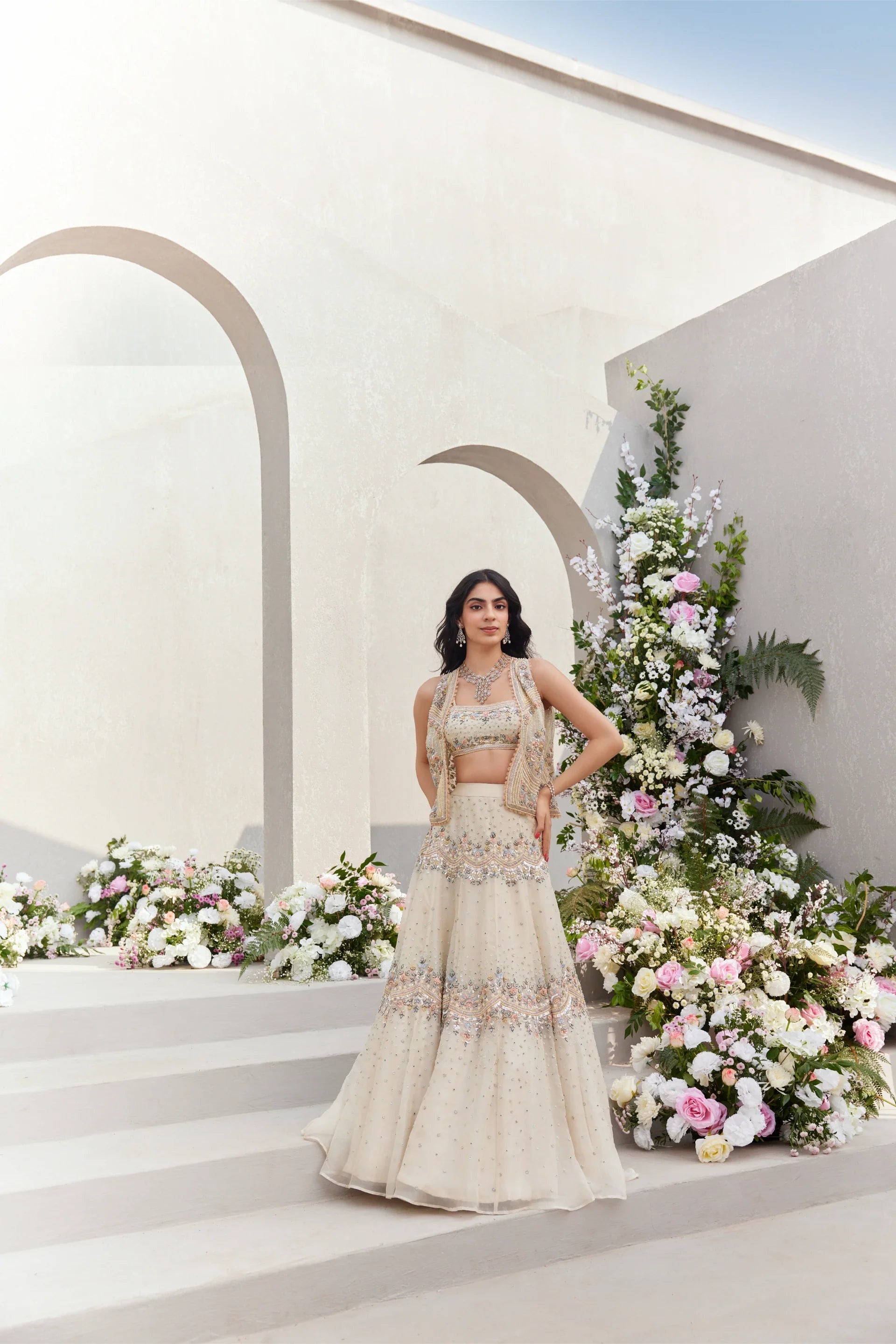 Lehenga And Blouse With Gilet - Saisha