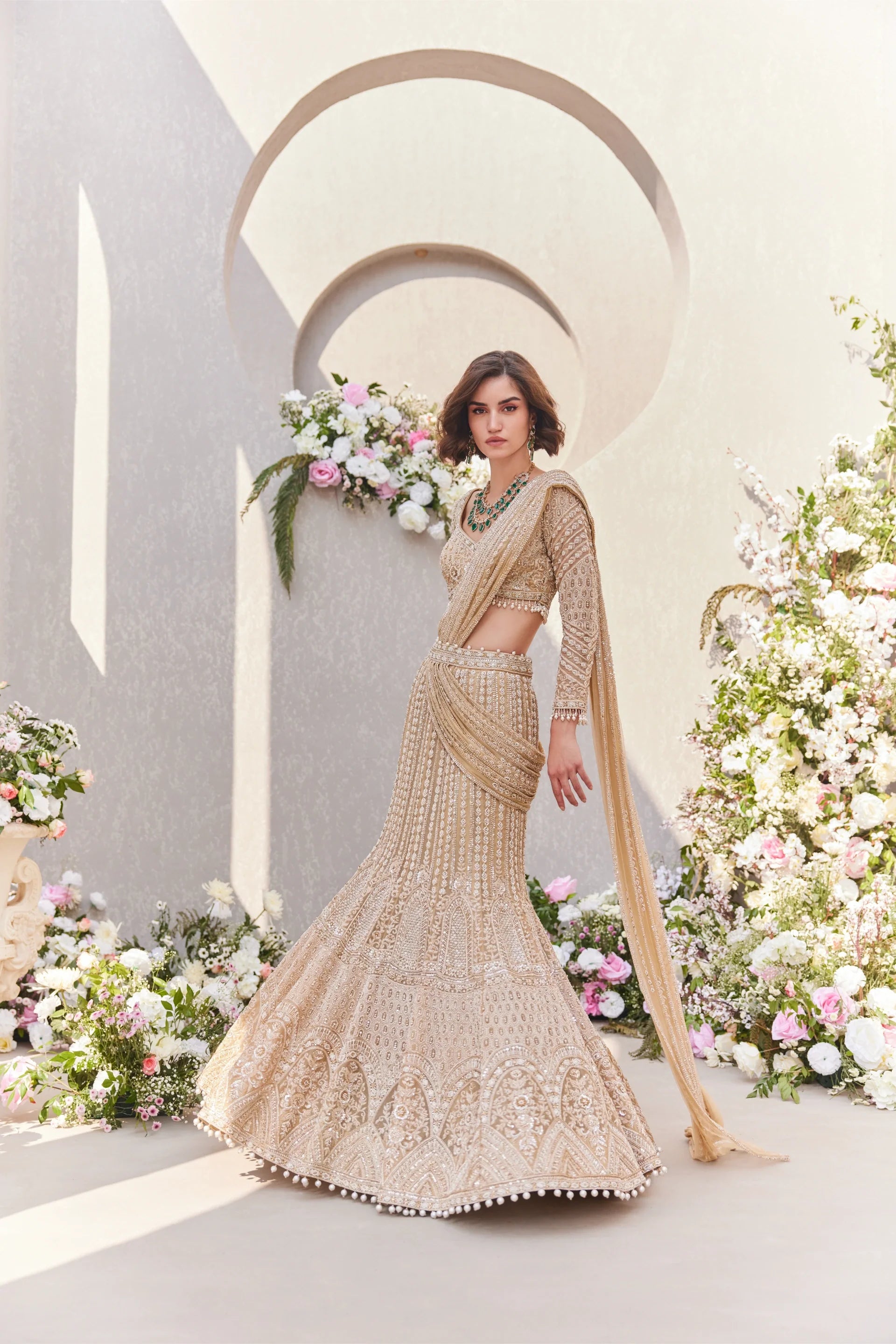 Draped Fish Cut Lehenga Saree With Blouse - Saisha