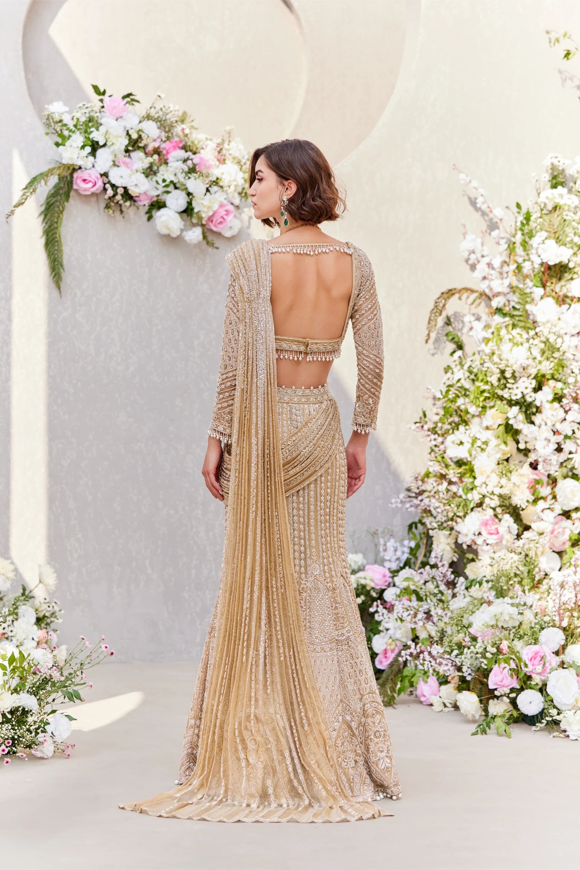 Draped Fish Cut Lehenga Saree With Blouse - Saisha