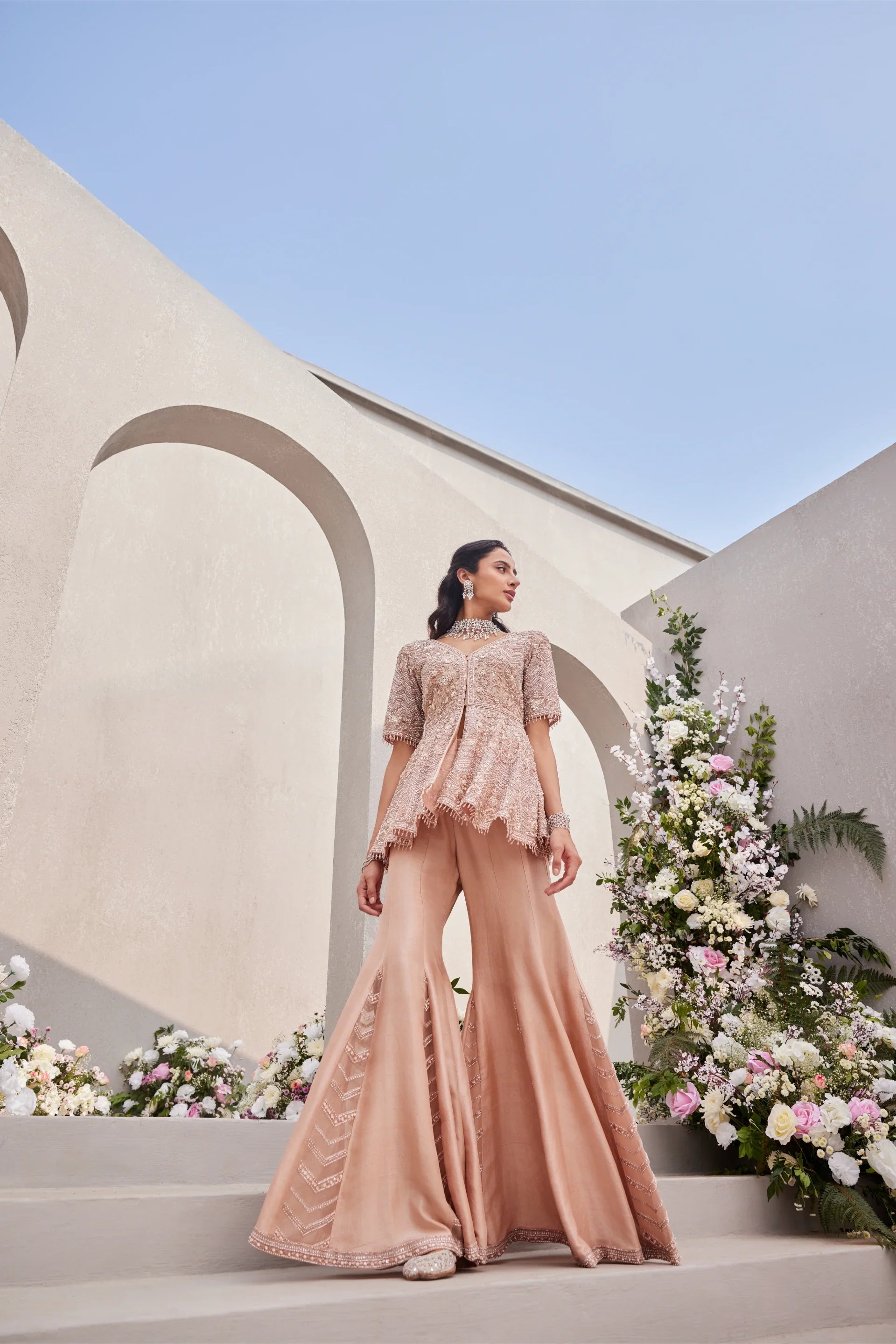 Peplum Top With Inverted Kali Sharara - Saisha