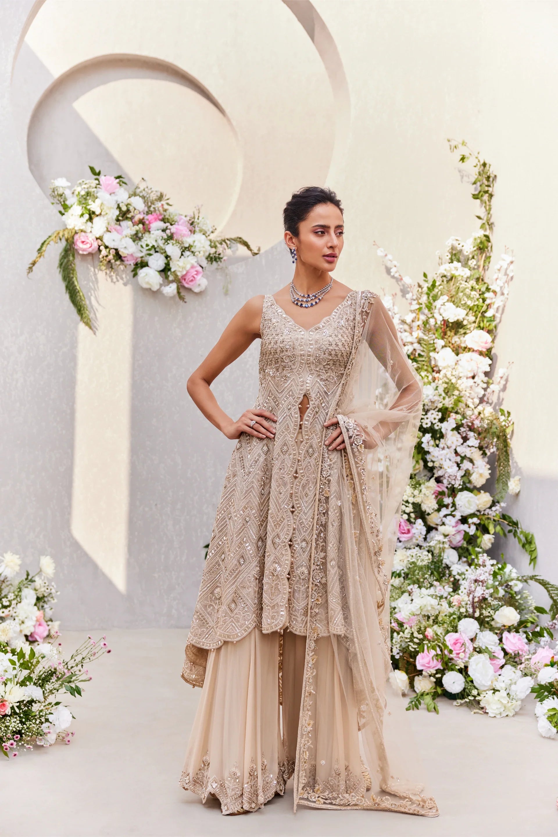 High Low Kurta And Sharara Set - Saisha