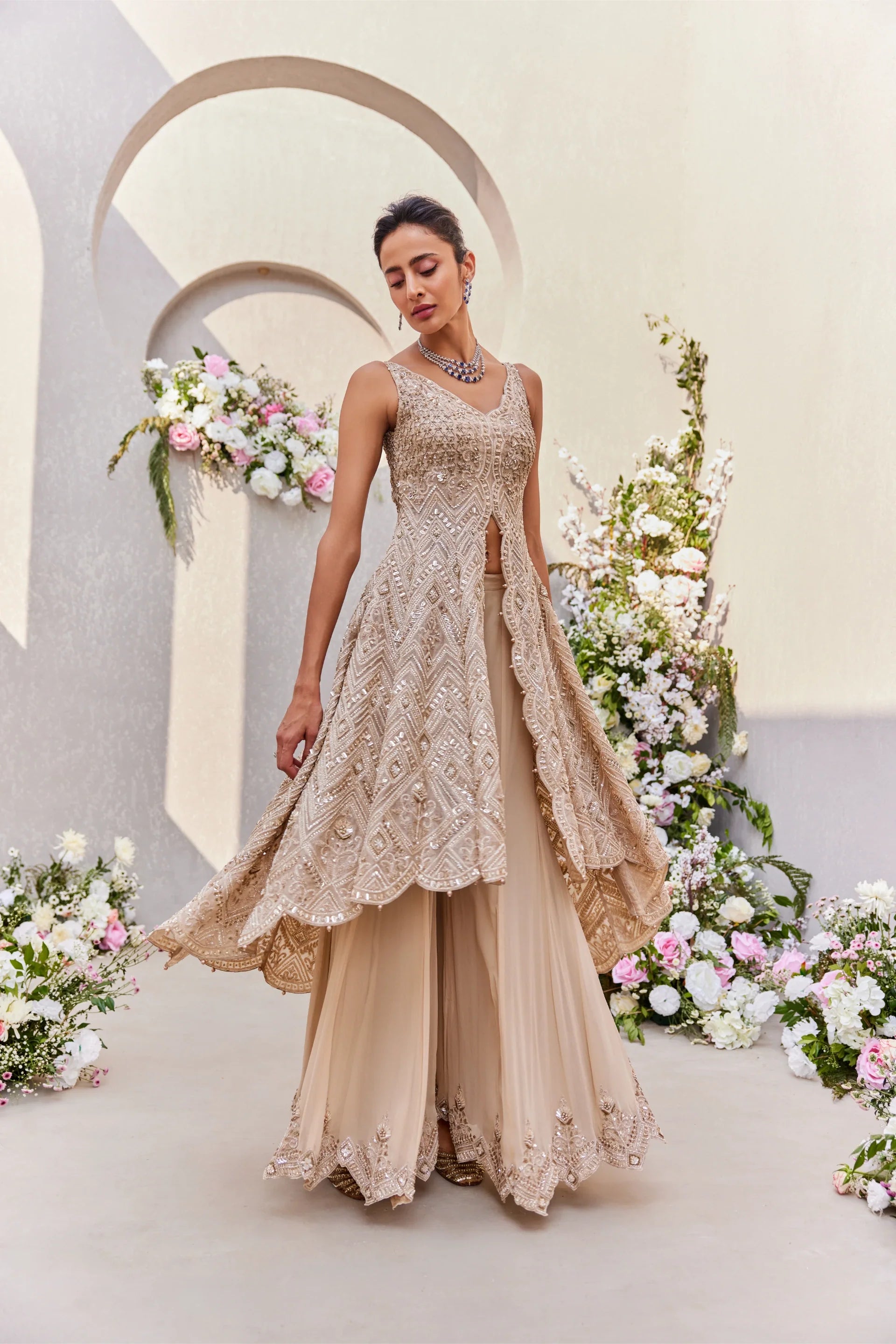 High Low Kurta And Sharara Set - Saisha