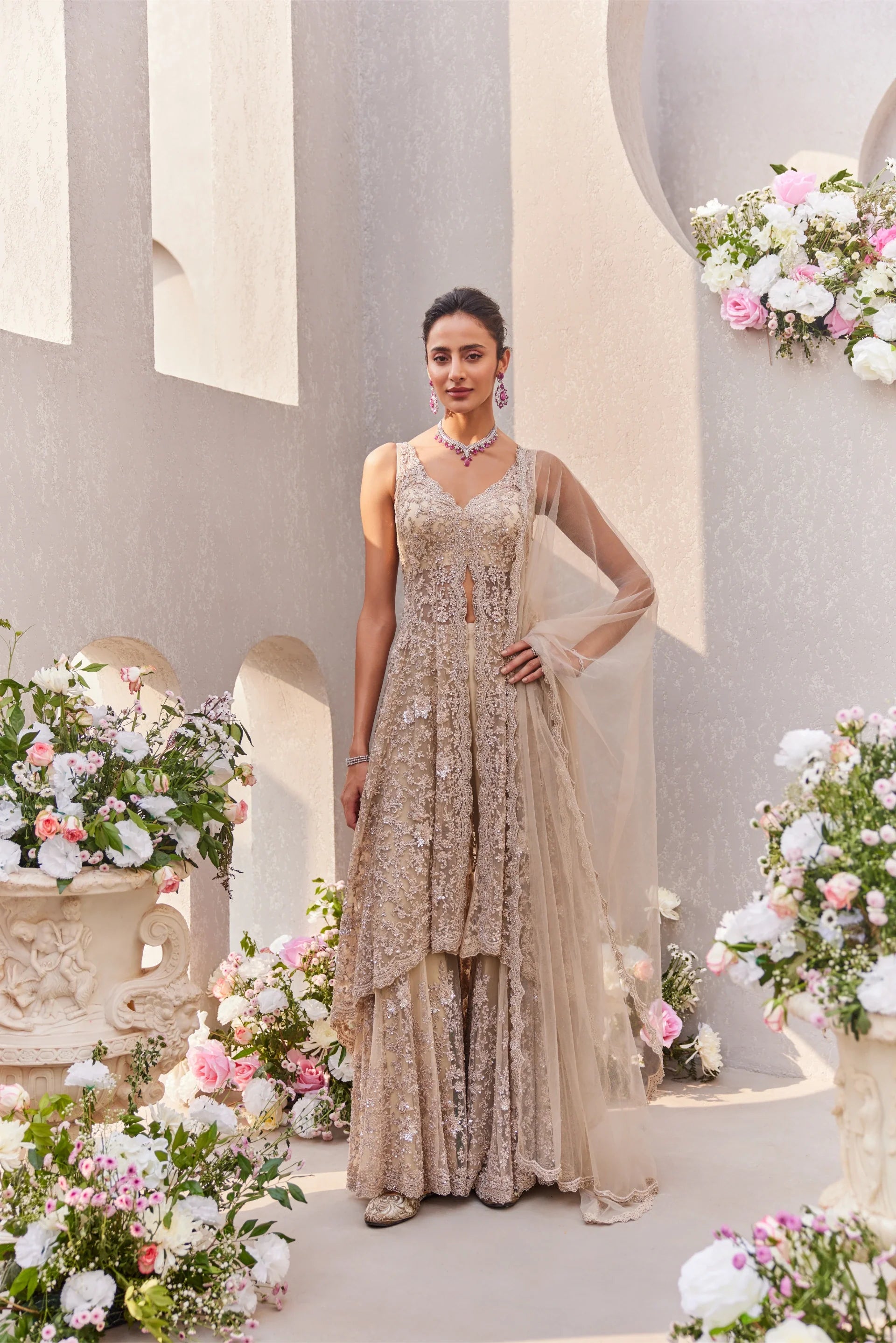 High Low Kurta And Sharara Set - Saisha