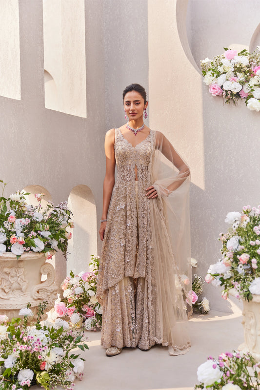 High Low Kurta And Sharara Set - Saisha