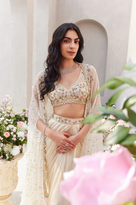 Blouse With Dhoti And Cape - Saisha