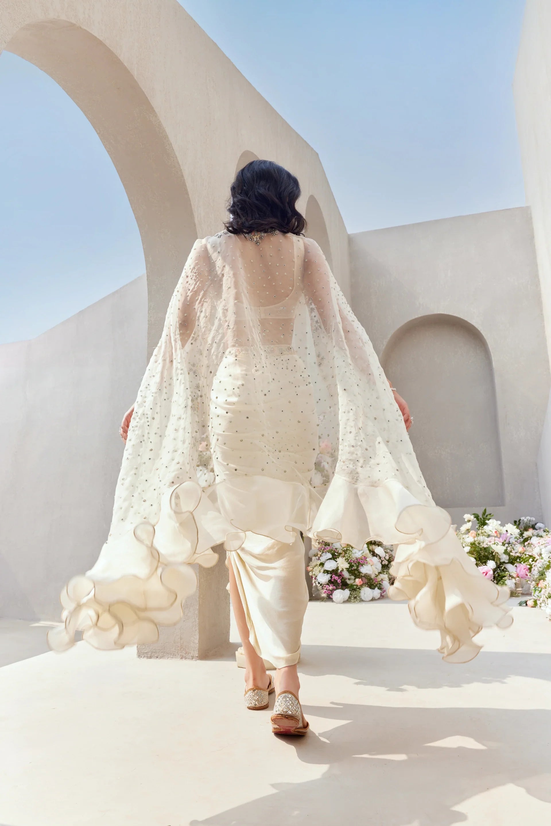 Blouse With Dhoti And Cape - Saisha