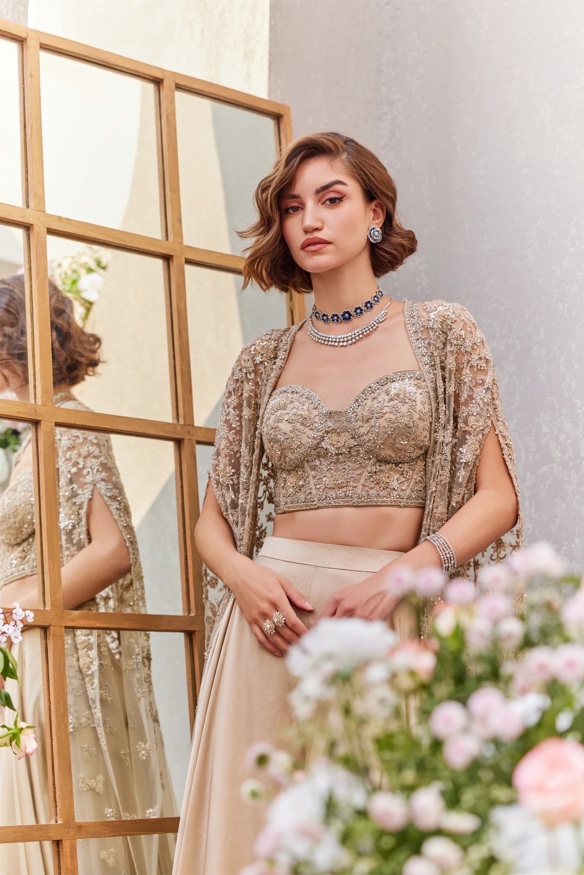 Corset Blouse With Cape And Sharara - Saisha