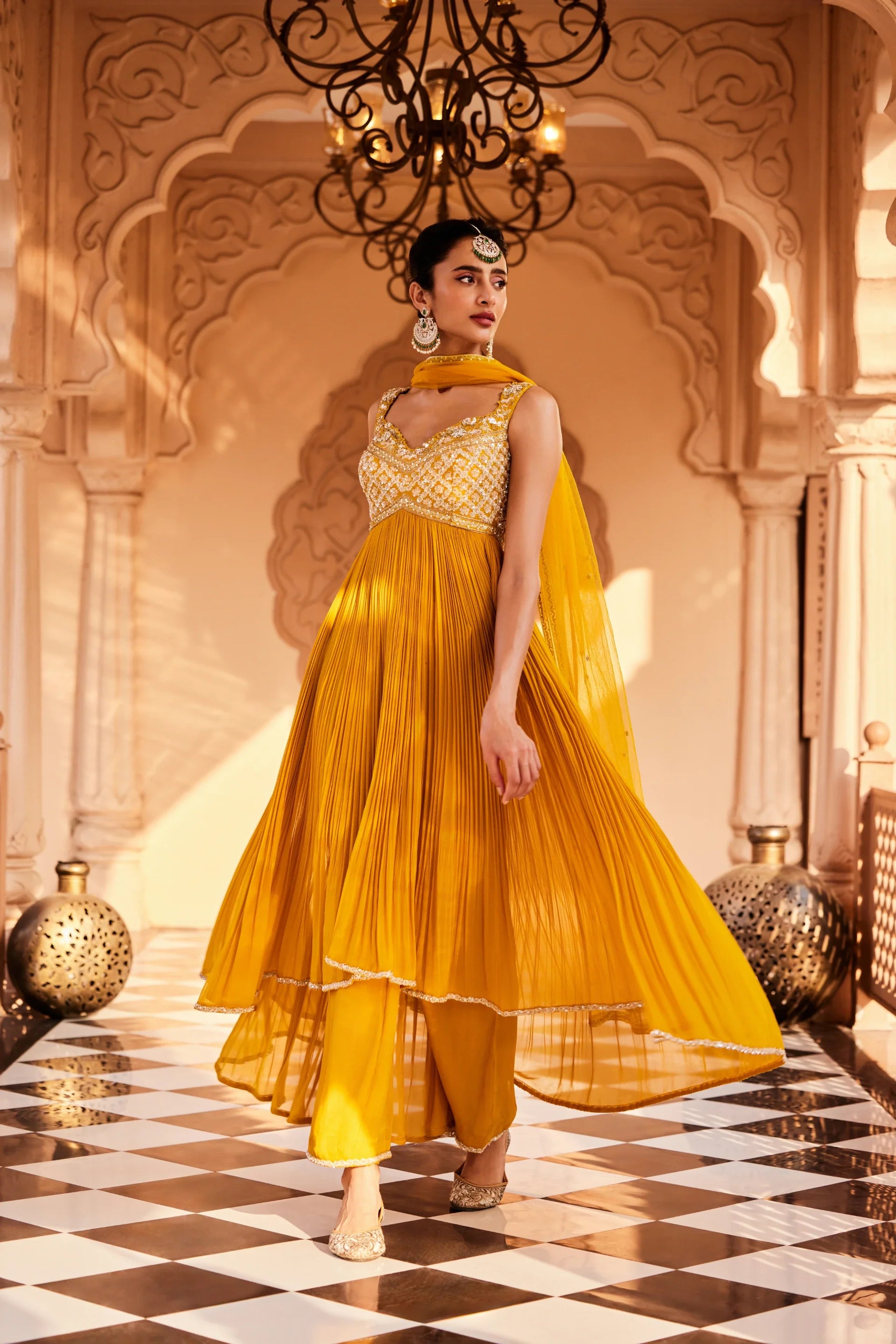 High Low Anarkali With Straight Pants - Saisha