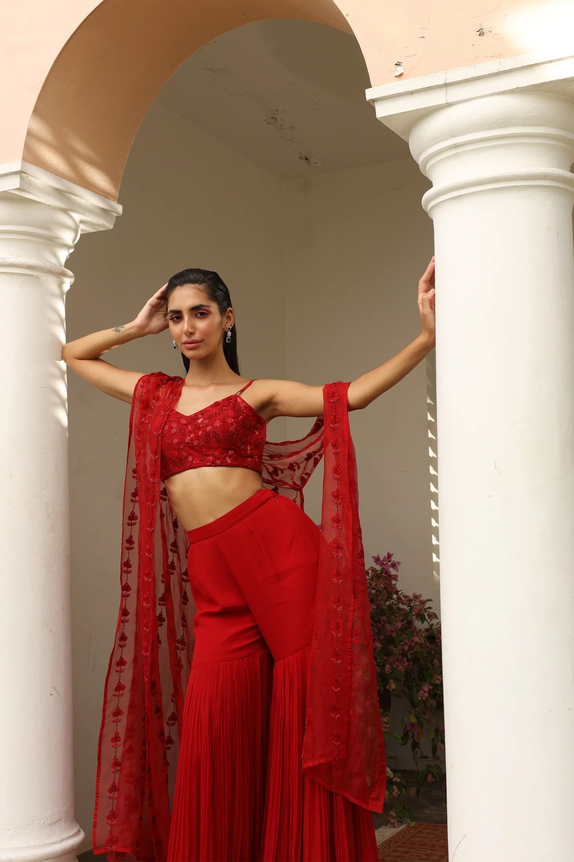 Organza Cape with Sharara Set - Saisha