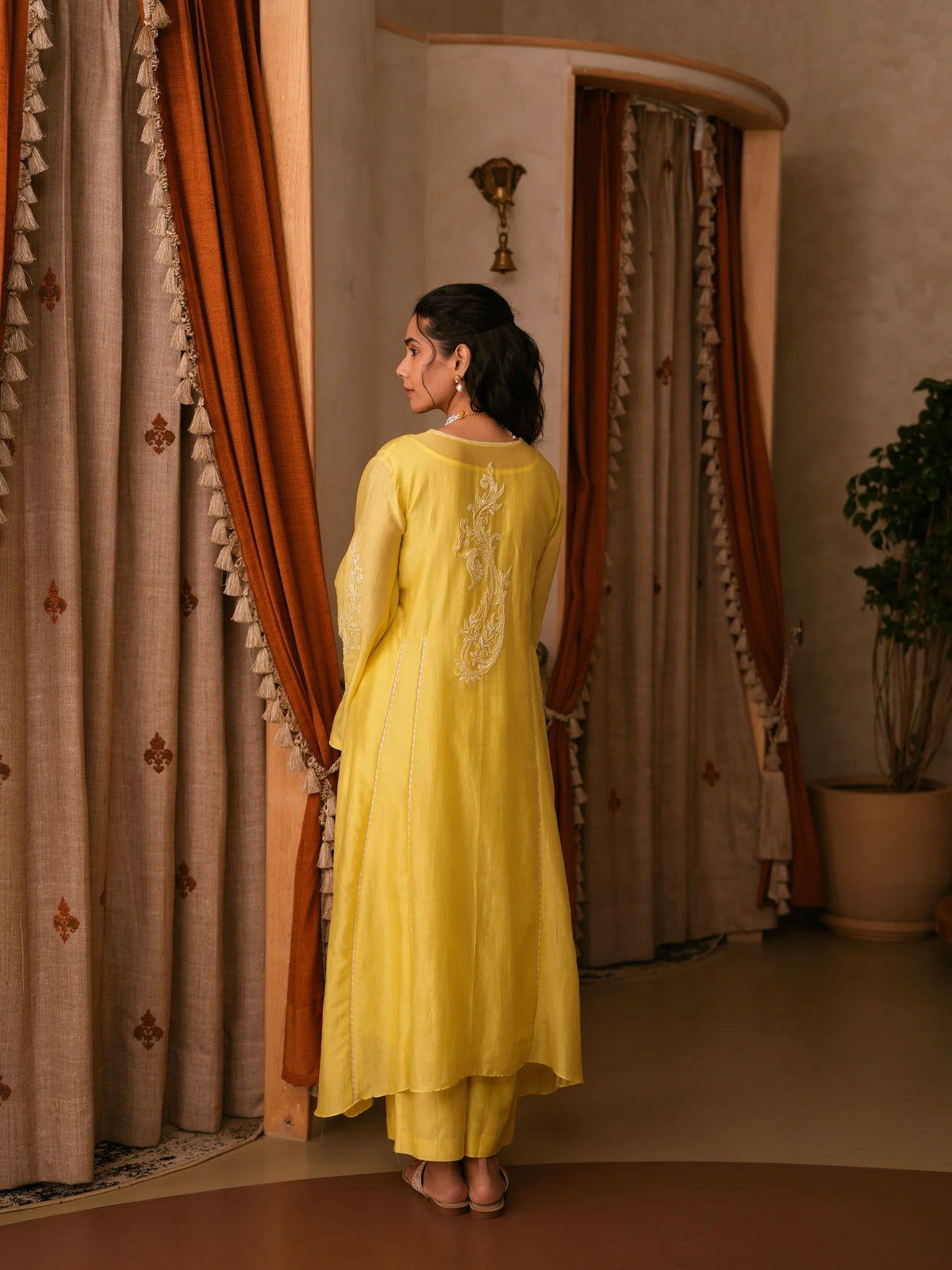 Chanderi Suit With Embroidered Pants And Dupatta