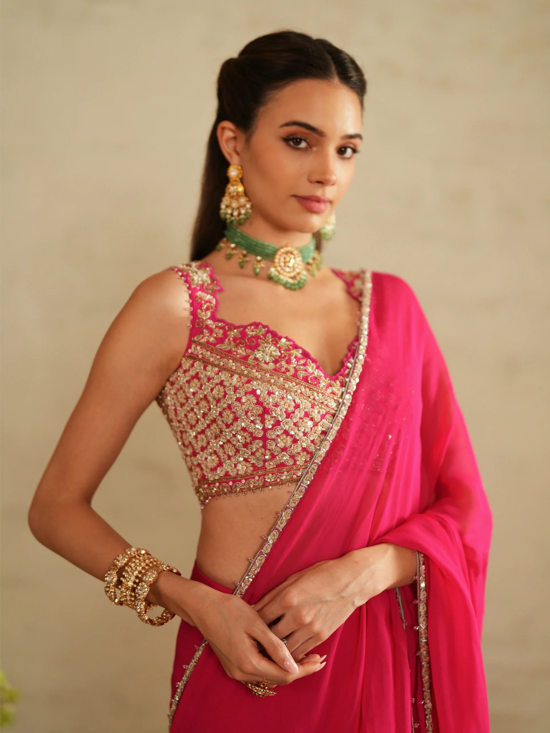 Draped Saree With Belt - Saisha