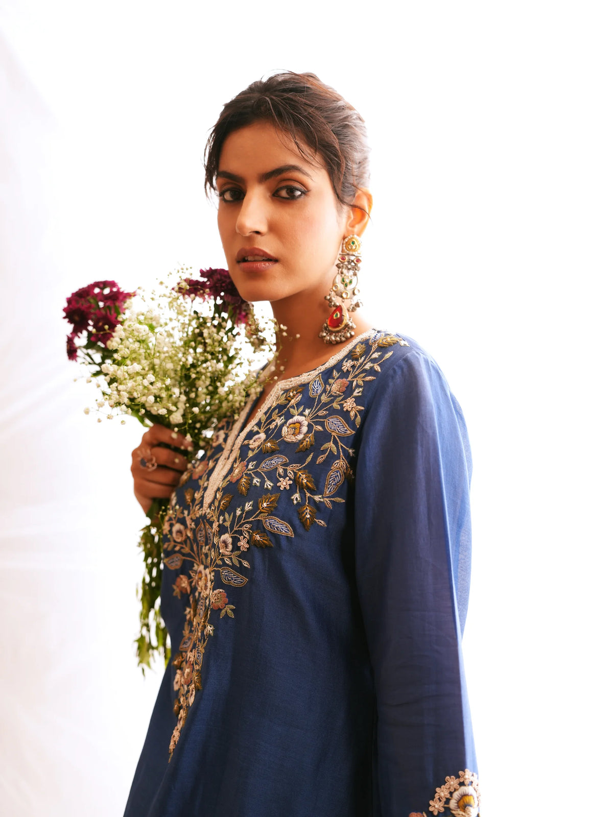 Chanderi Suit With Embroidered Pants And Dupatta