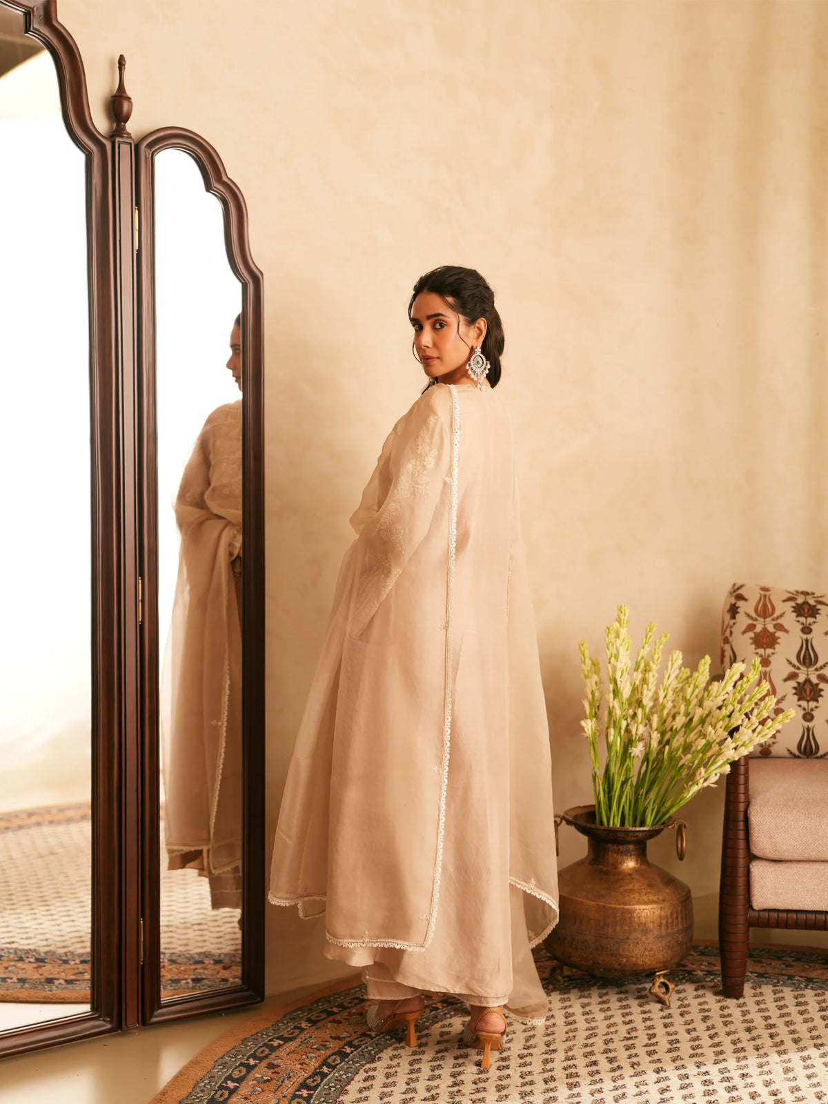 Chanderi Suit With Embroidered Pants And Dupatta