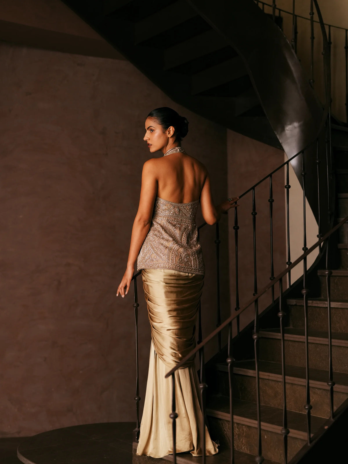 Halter Blouse With Satin Drape Skirt