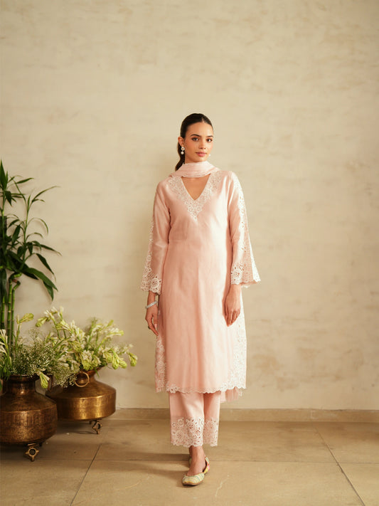 Chanderi Suit With Embroidered Pants And Dupatta - Saisha