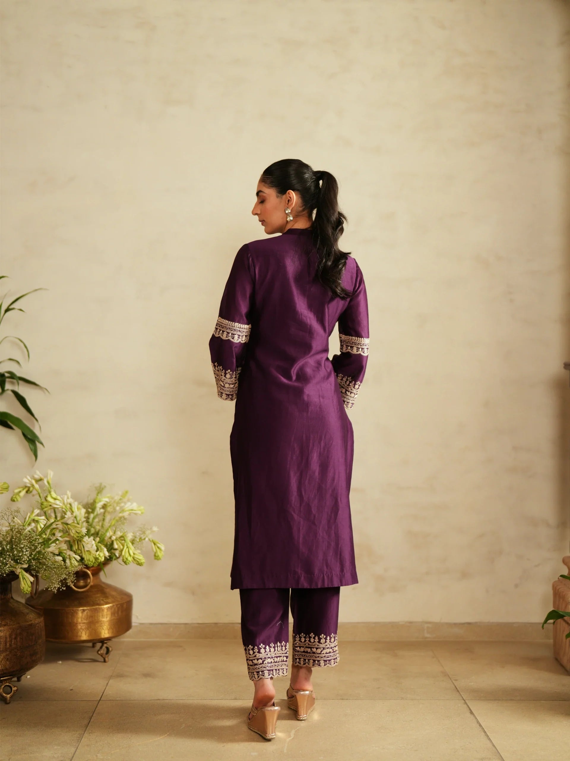 Chanderi Suit With Embroidered Pants And Dupatta - Saisha