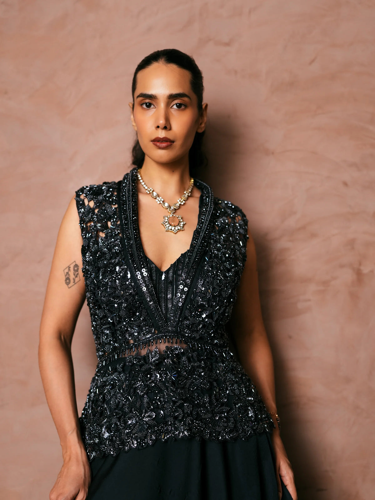 Midnight Blue Embroidered Corset And Skirt Set