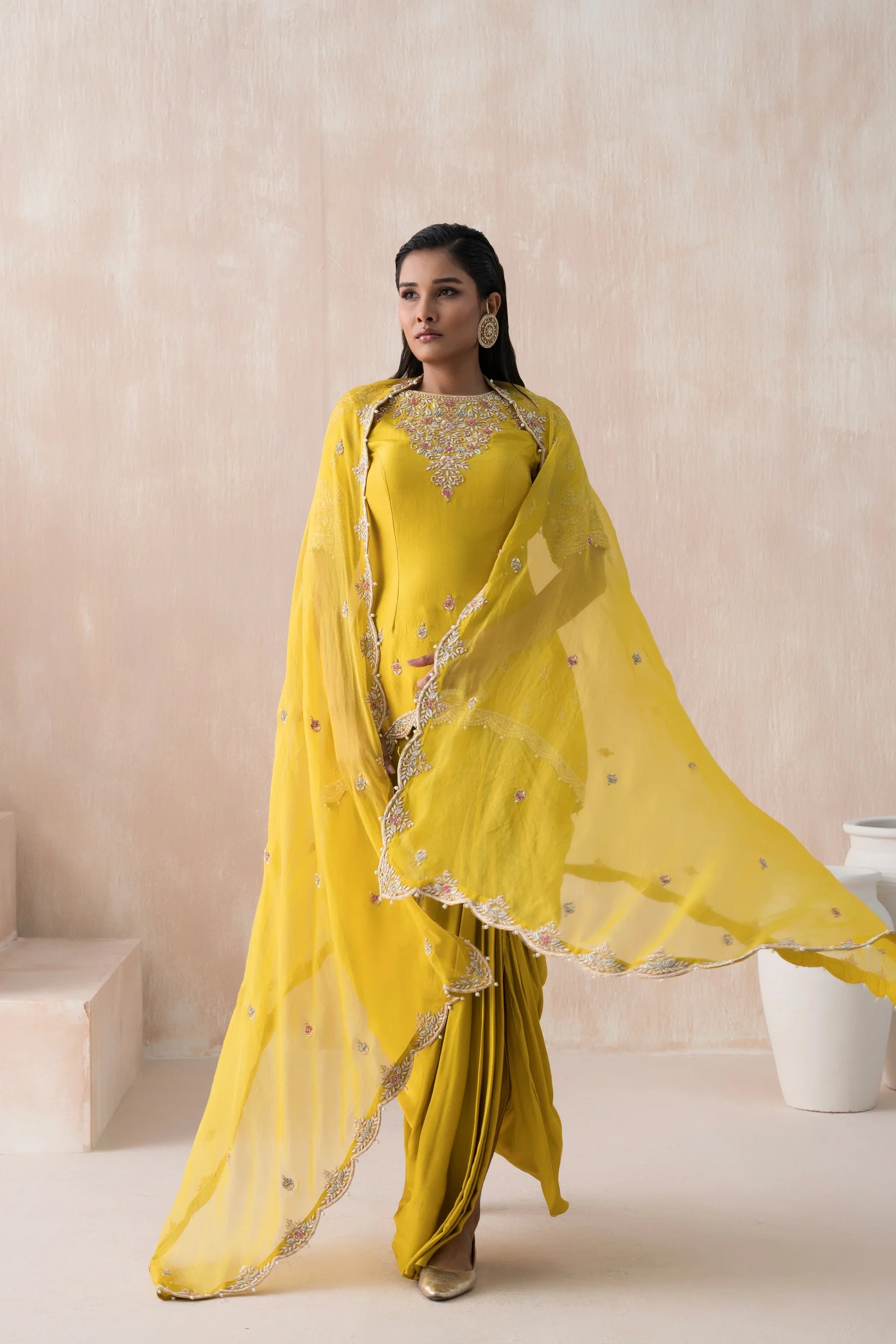 Princess Cut Shirt With Dhoti And Dupatta - Saisha