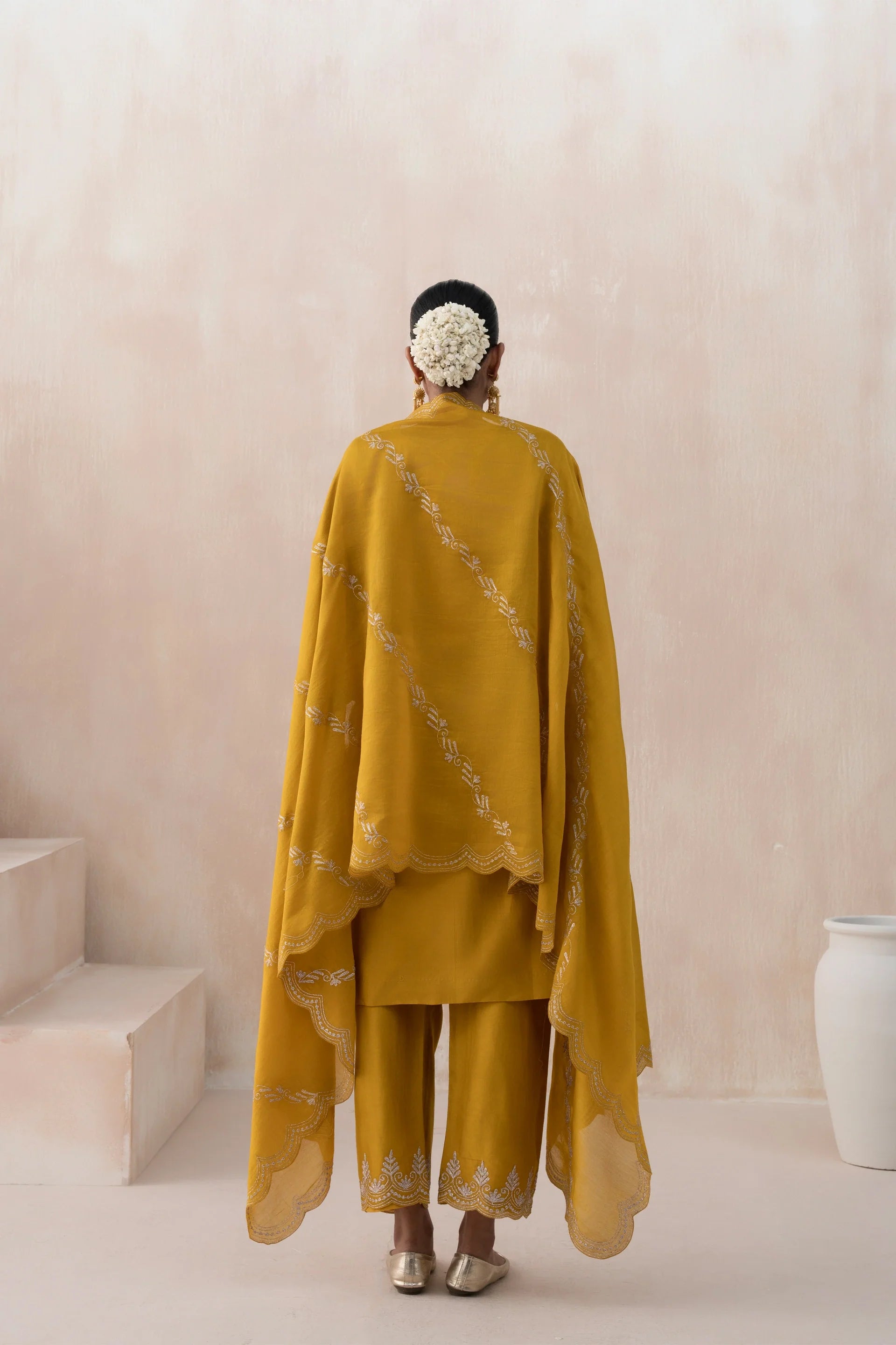 Chanderi Suit with Embroidered Dupatta and Pant - Saisha