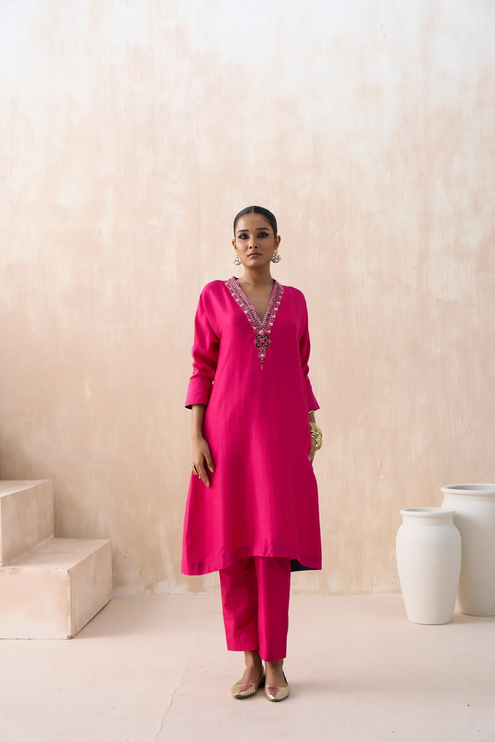 Kaftan Shirt with Straight Pants - Saisha