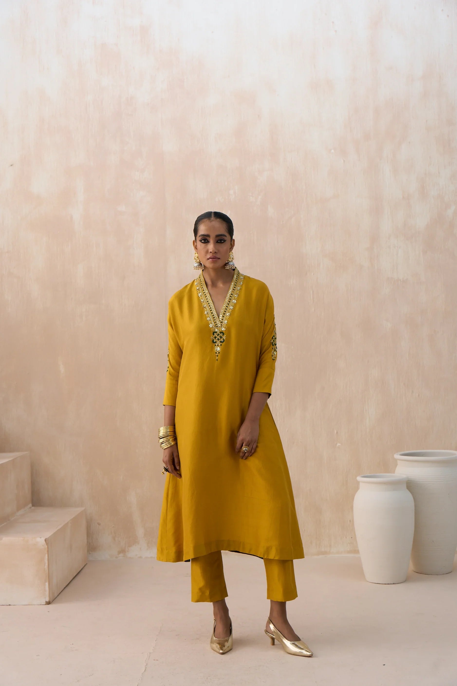 Kaftan Shirt with Straight Pants - Saisha