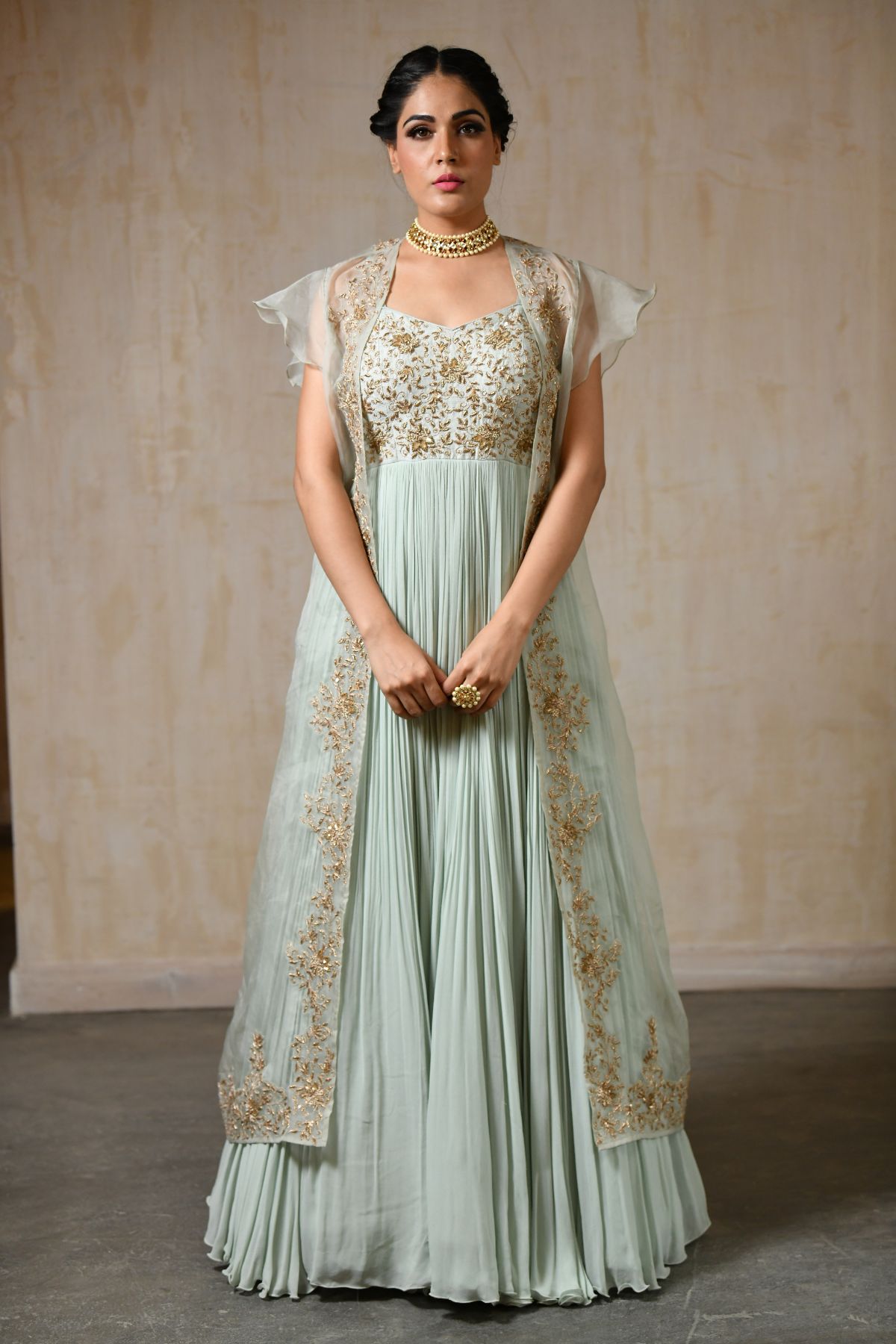 Anarkali With Organza Jacket - Saisha