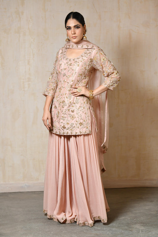 Embroidered Silk Sharara Set - Saisha