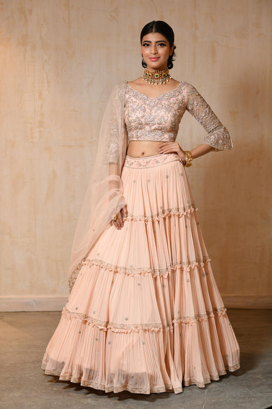 Full Jaal Choli With Three Tier Lehenga - Saisha