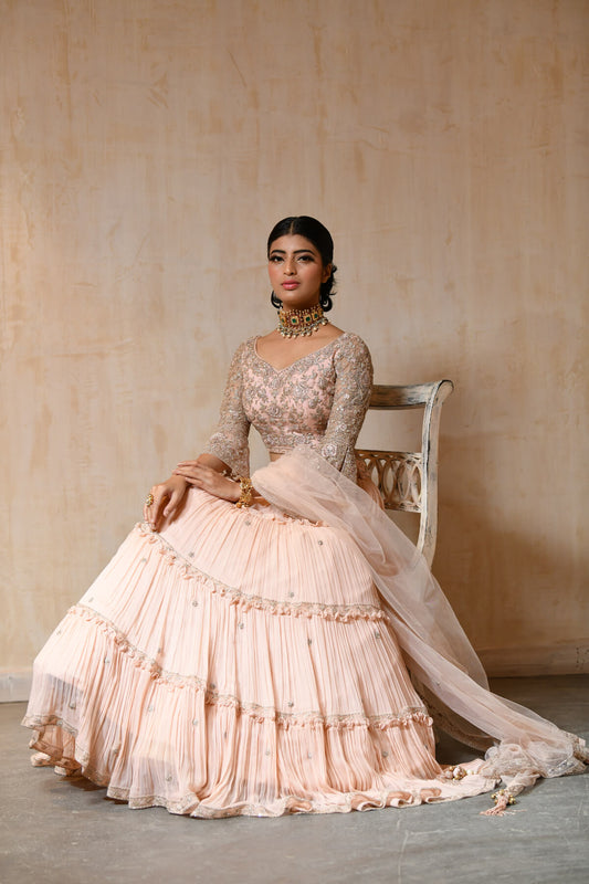 Full Jaal Choli With Three Tier Lehenga - Saisha