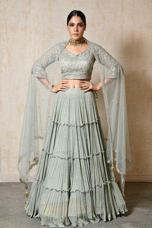 Full Jaal Choli With Three Tier Lehenga - Saisha