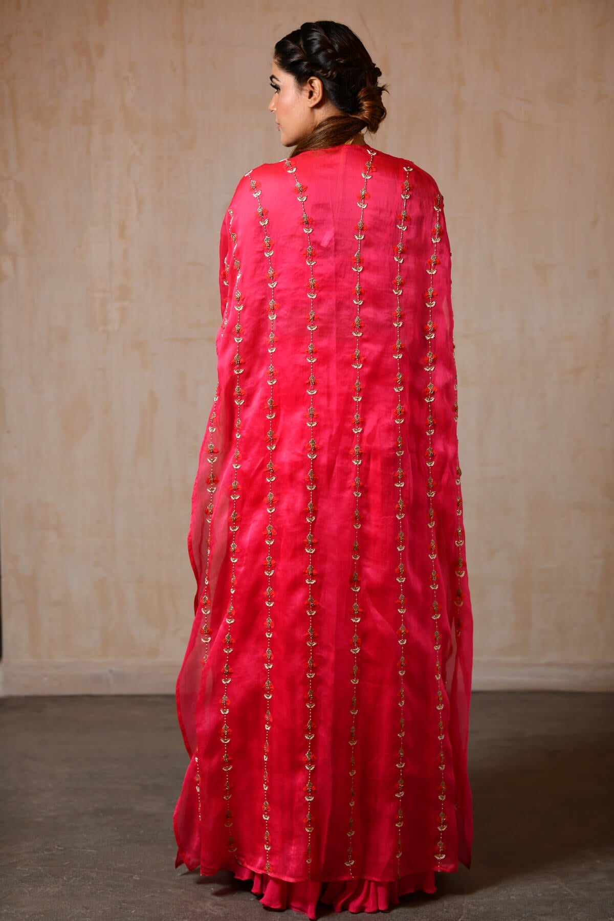 Fuchsia Organza Long Cape - Saisha