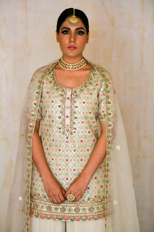 Silk Dori Work Sharara Shirt - Saisha