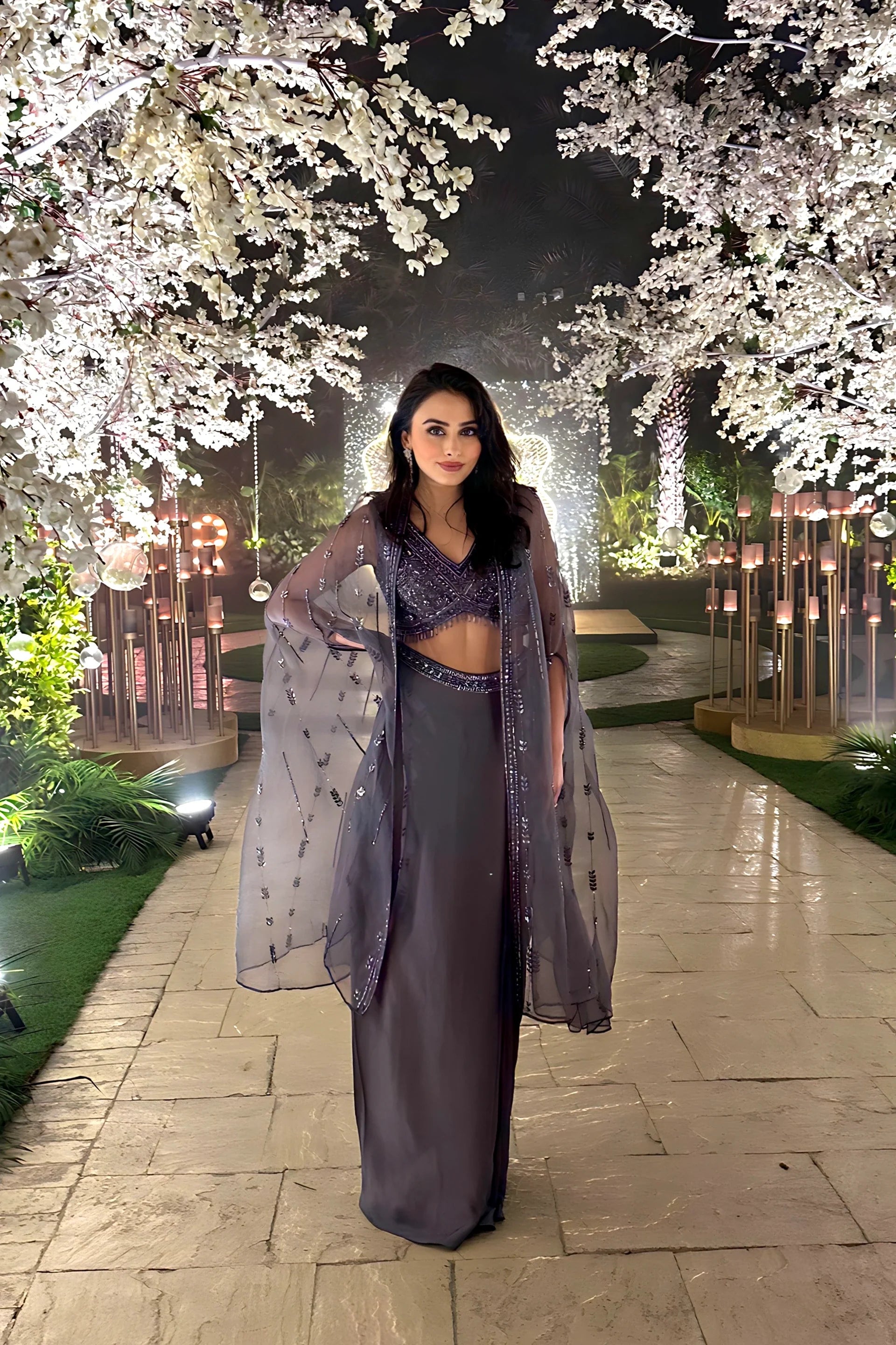 Blouse With Dhoti And OrganzaÂ Cape - Saisha