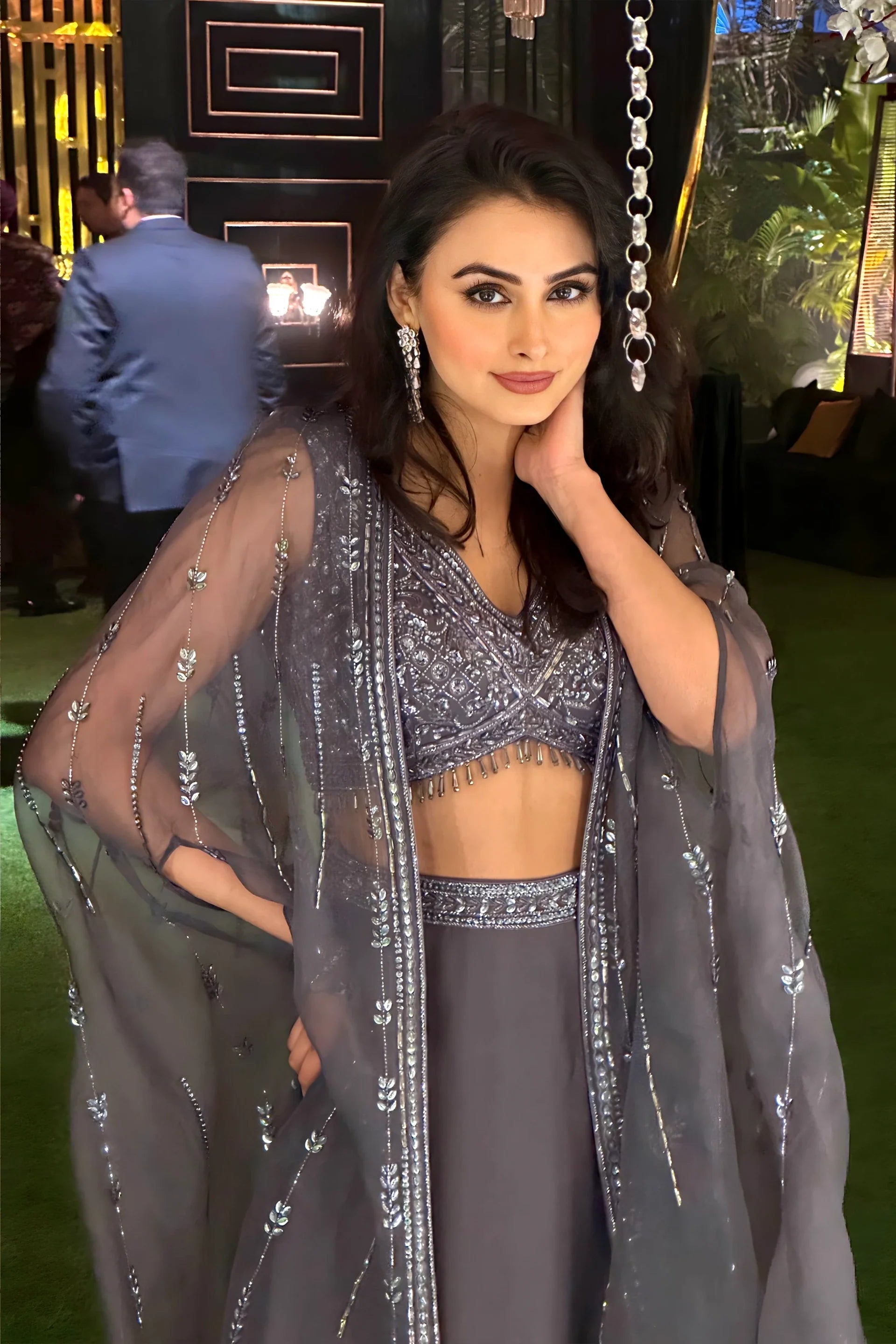 Blouse With Dhoti And OrganzaÂ Cape - Saisha