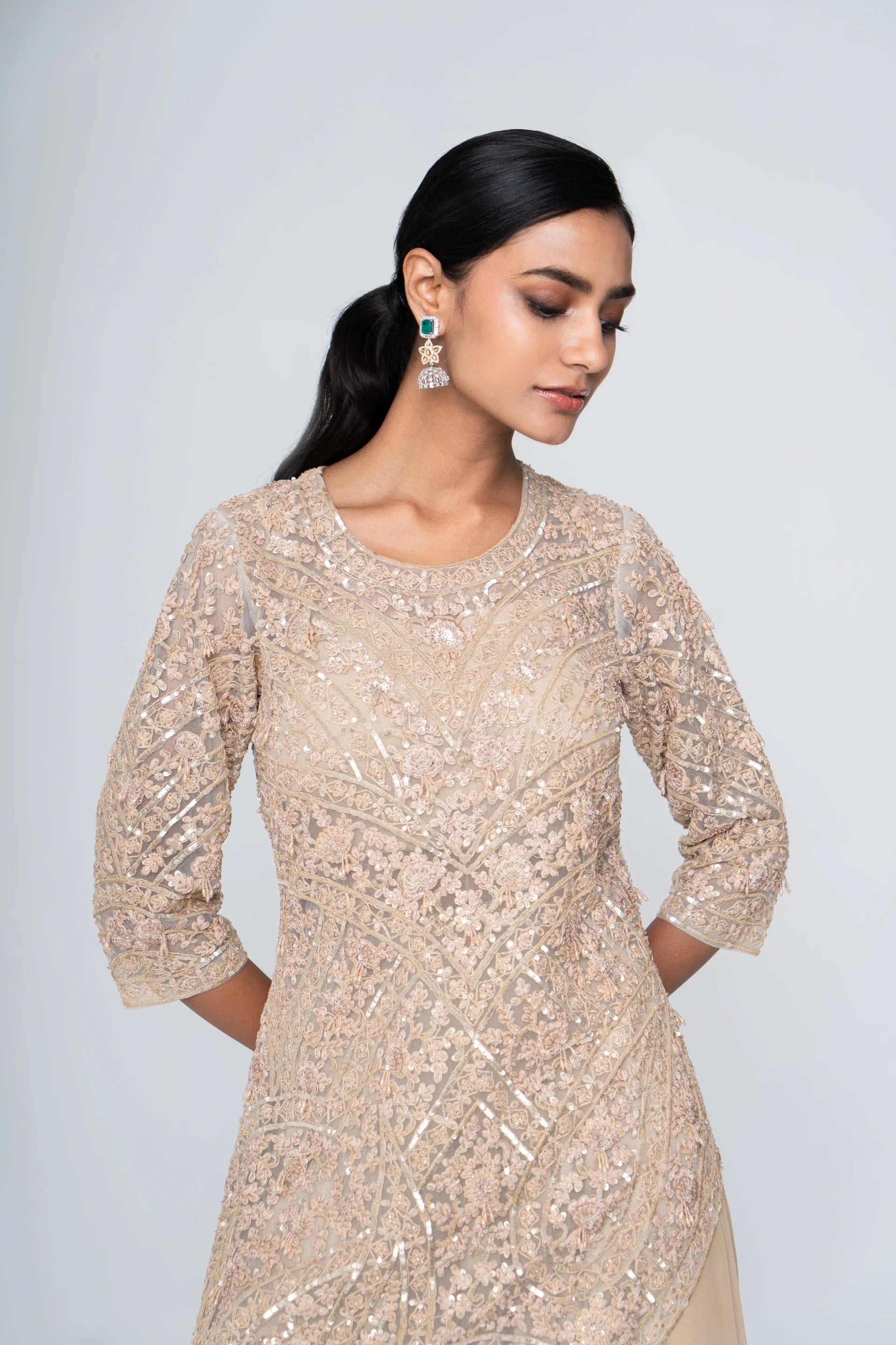 Petal Cut Top with Sharara Set - Saisha