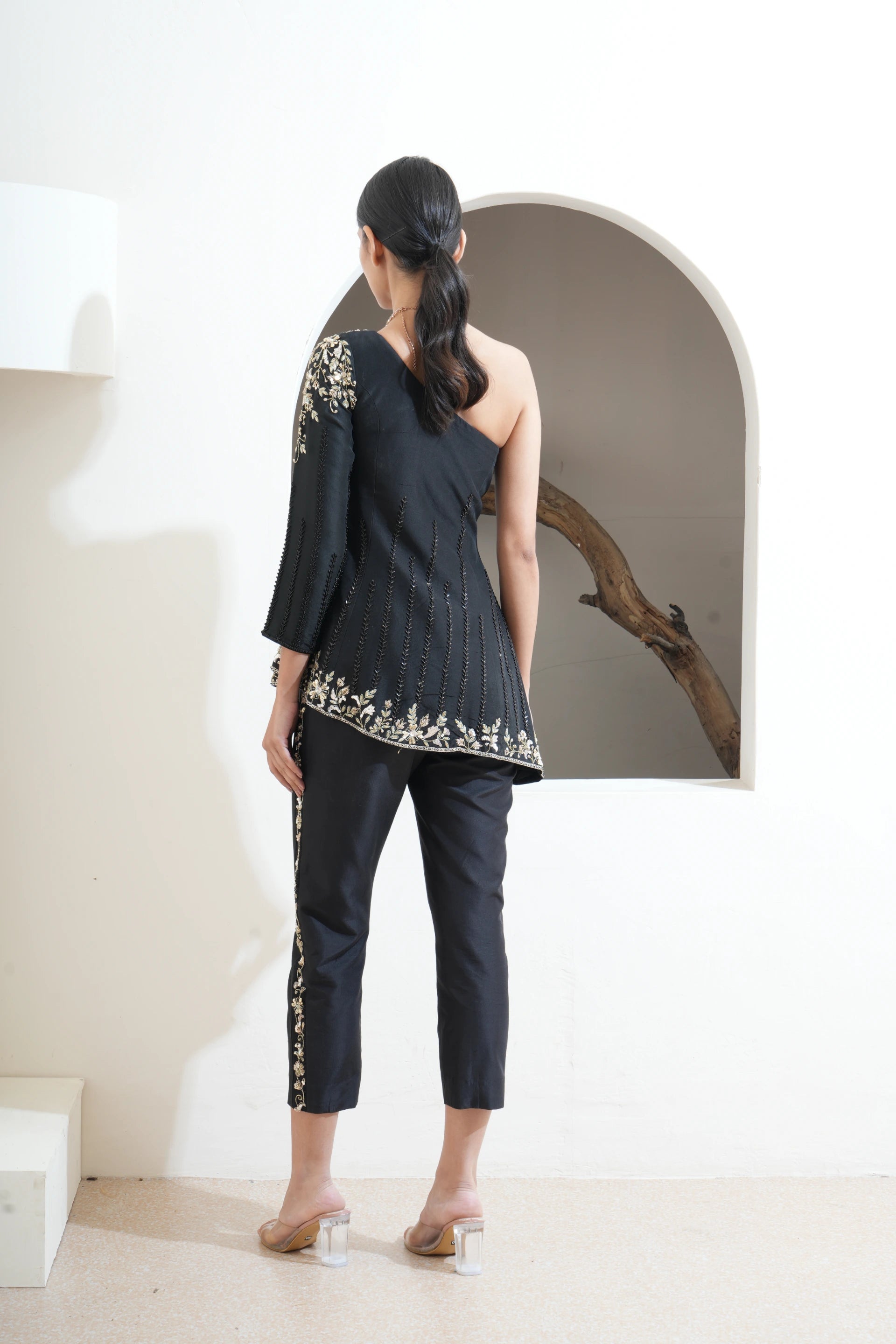 One Side Shoulder Top with Trousers - Saisha
