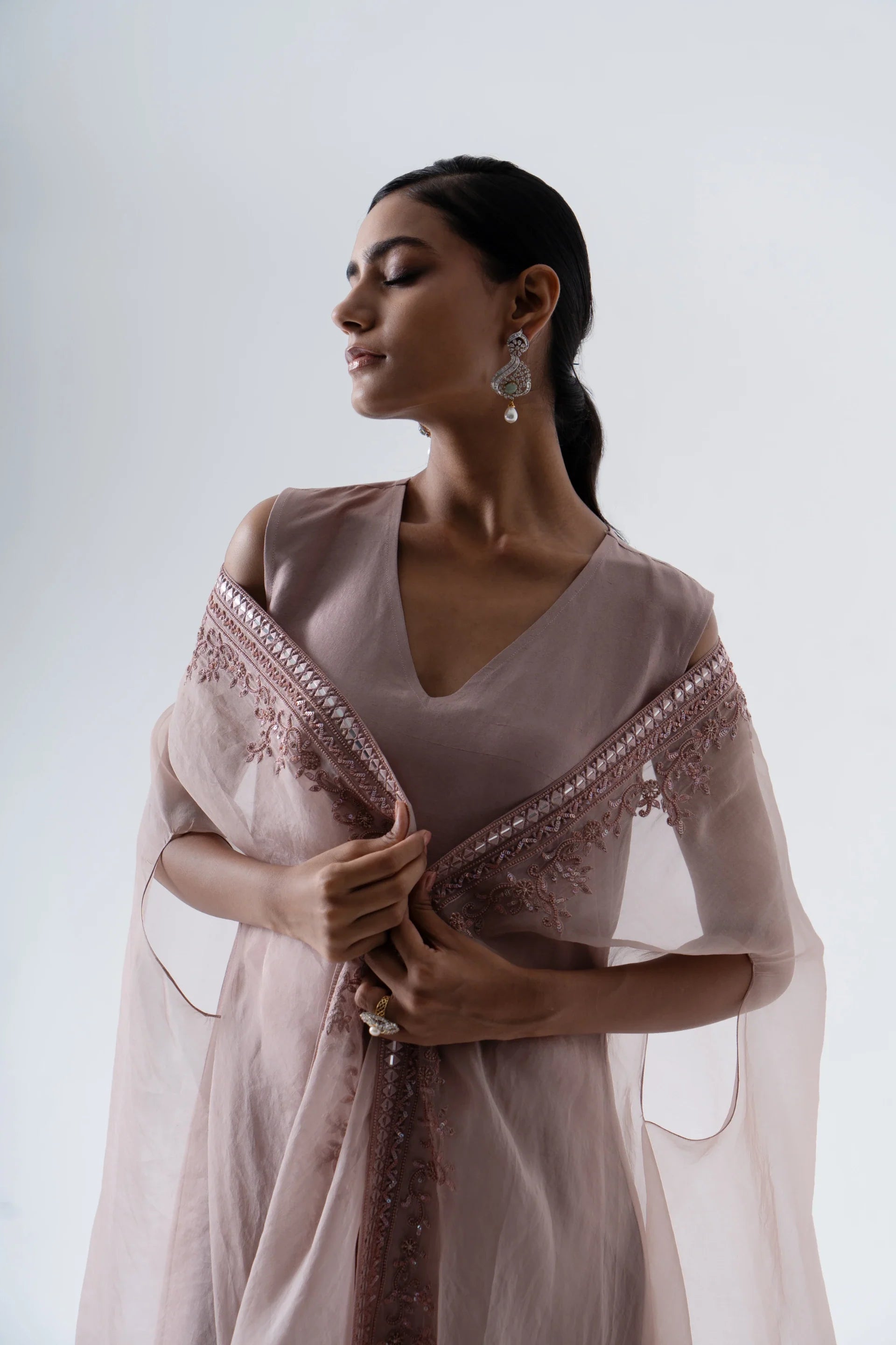 Organza Cape with A Line Top & Trousers - Saisha